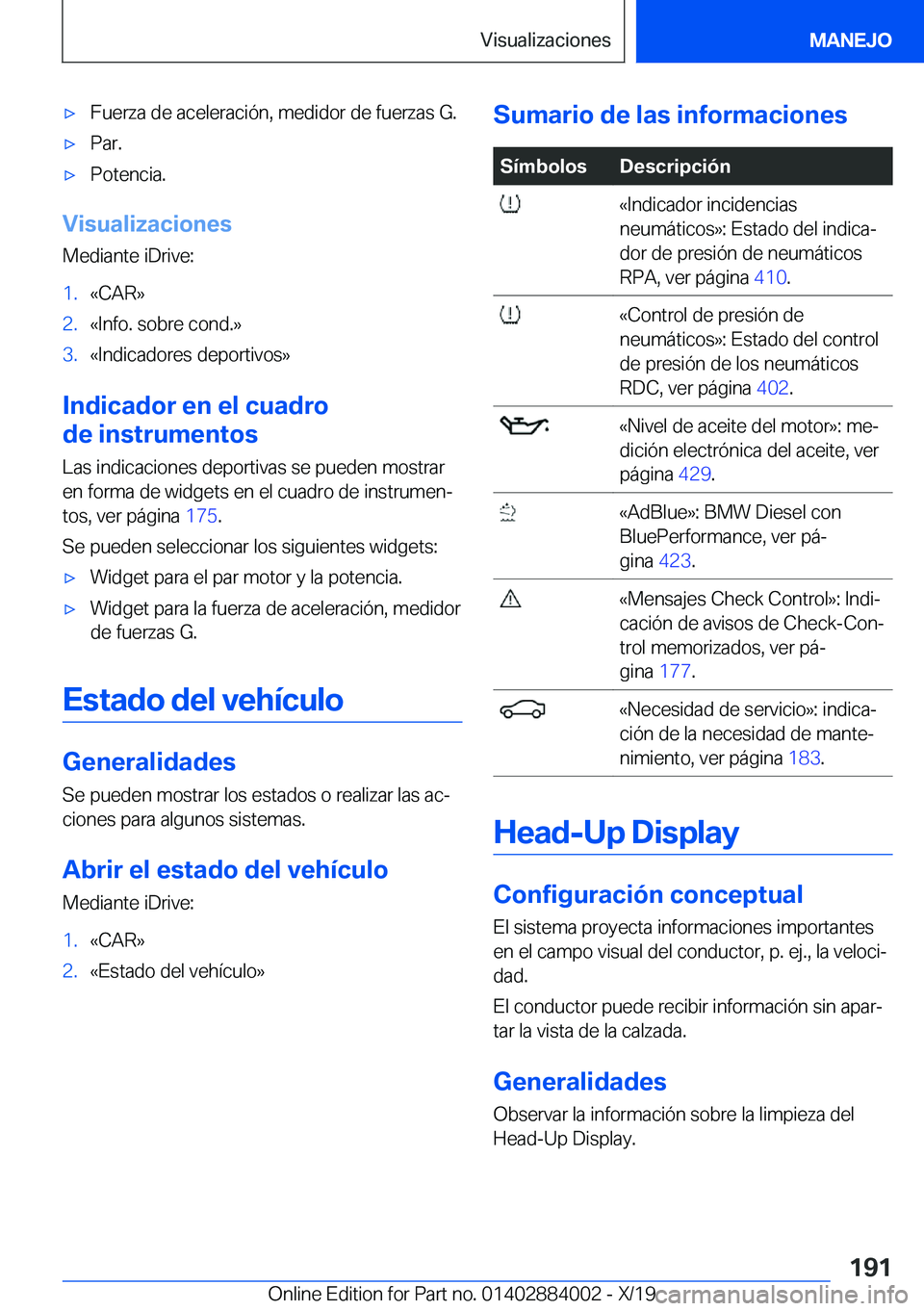 BMW X7 2020  Manuales de Empleo (in Spanish) x�F�u�e�r�z�a��d�e��a�c�e�l�e�r�a�c�i�