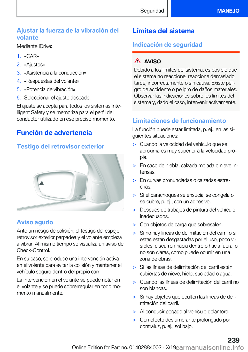 BMW X7 2020  Manuales de Empleo (in Spanish) �A�j�u�s�t�a�r��l�a��f�u�e�r�z�a��d�e��l�a��v�i�b�r�a�c�i�