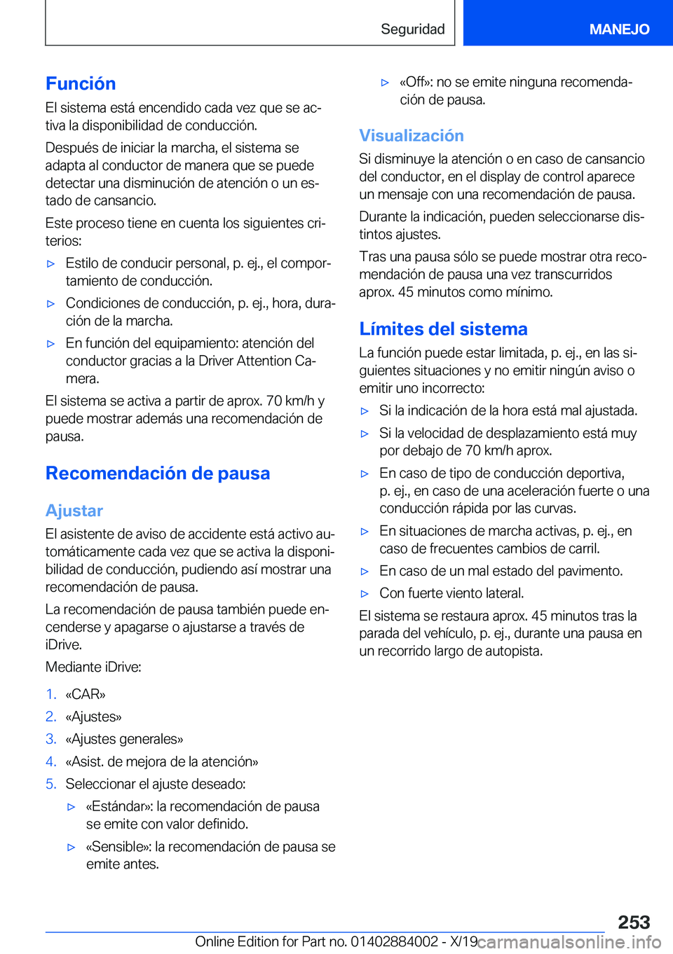 BMW X7 2020  Manuales de Empleo (in Spanish) �F�u�n�c�i�