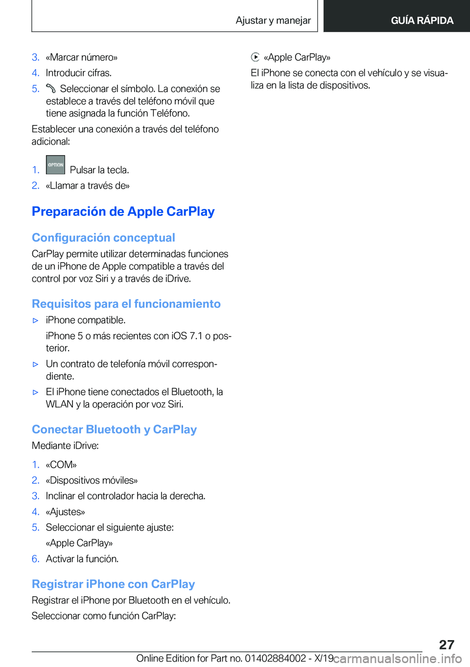 BMW X7 2020  Manuales de Empleo (in Spanish) �3�.�«�M�a�r�c�a�r��n�