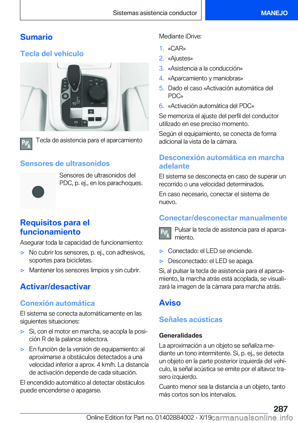 BMW X7 2020  Manuales de Empleo (in Spanish) �S�u�m�a�r�i�o�T�e�c�l�a��d�e�l��v�e�h�