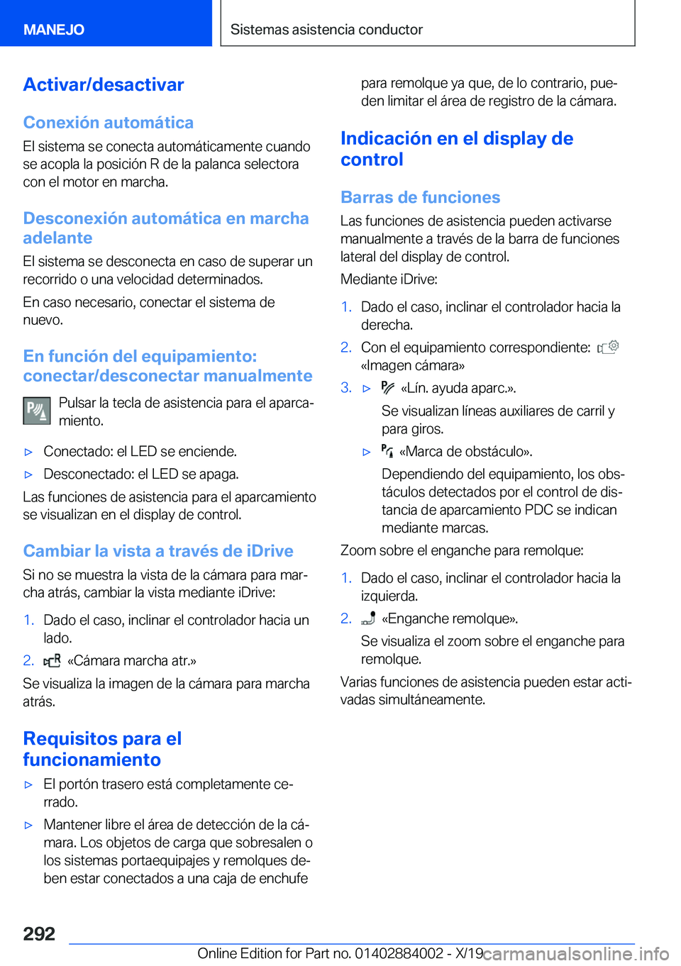 BMW X7 2020  Manuales de Empleo (in Spanish) �A�c�t�i�v�a�r�/�d�e�s�a�c�t�i�v�a�r�C�o�n�e�x�i�