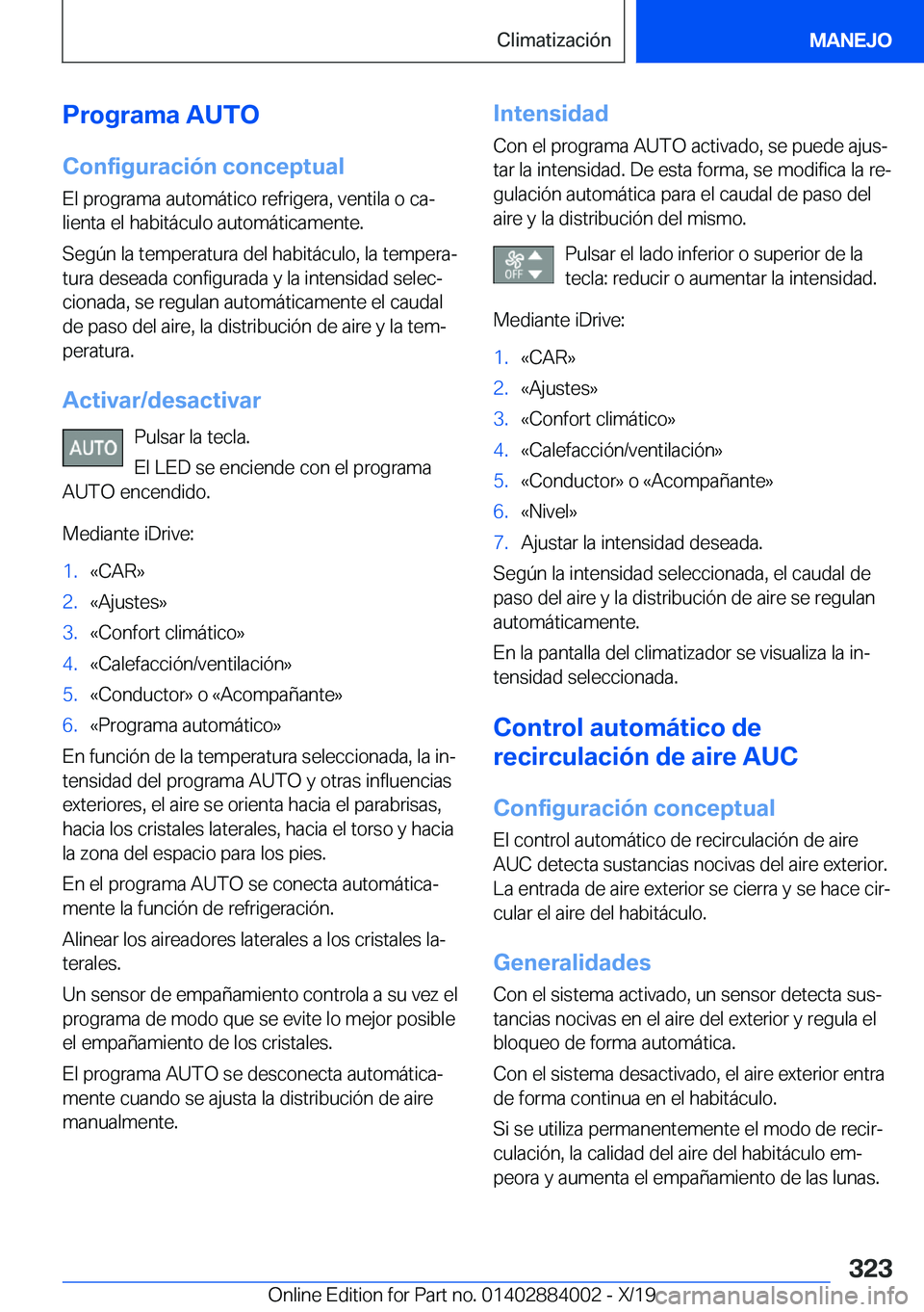 BMW X7 2020  Manuales de Empleo (in Spanish) �P�r�o�g�r�a�m�a��A�U�T�O
�C�o�n�f�i�g�u�r�a�c�i�