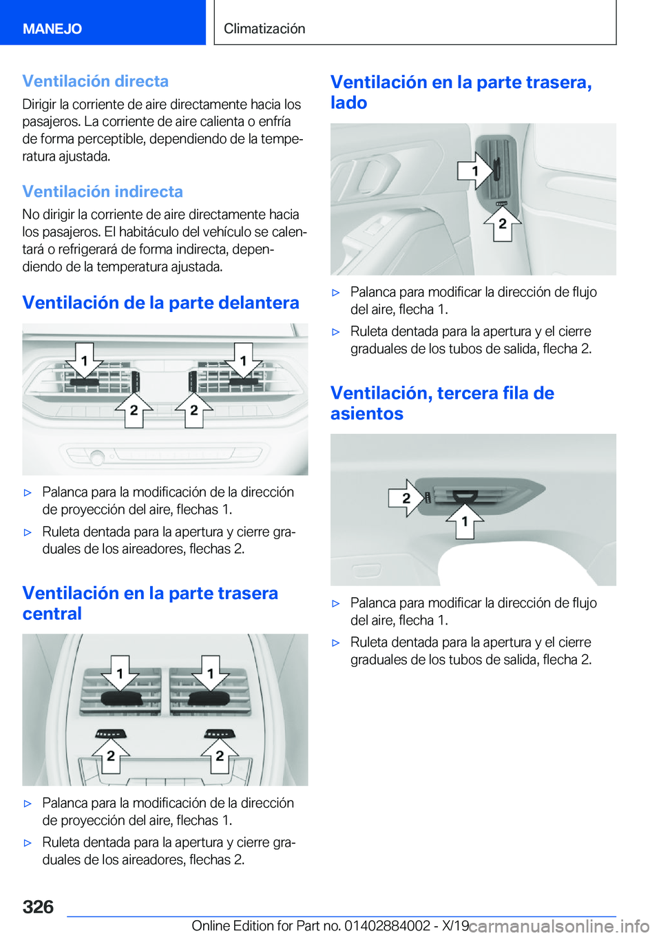 BMW X7 2020  Manuales de Empleo (in Spanish) �V�e�n�t�i�l�a�c�i�