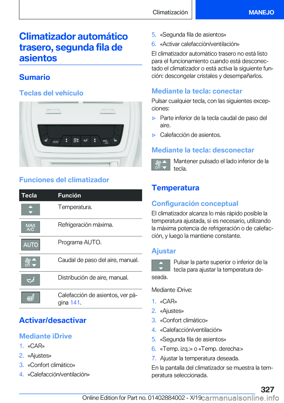 BMW X7 2020  Manuales de Empleo (in Spanish) �C�l�i�m�a�t�i�z�a�d�o�r��a�u�t�o�m�