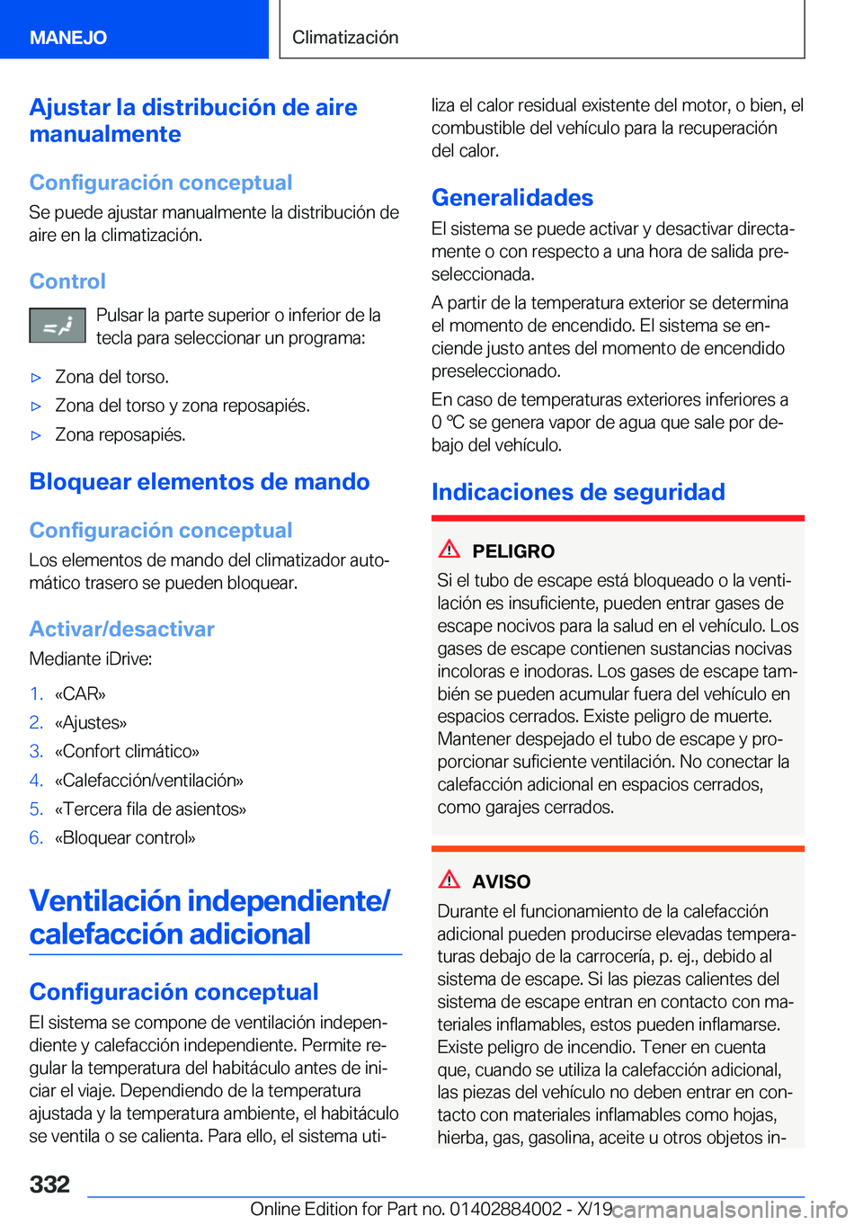 BMW X7 2020  Manuales de Empleo (in Spanish) �A�j�u�s�t�a�r��l�a��d�i�s�t�r�i�b�u�c�i�