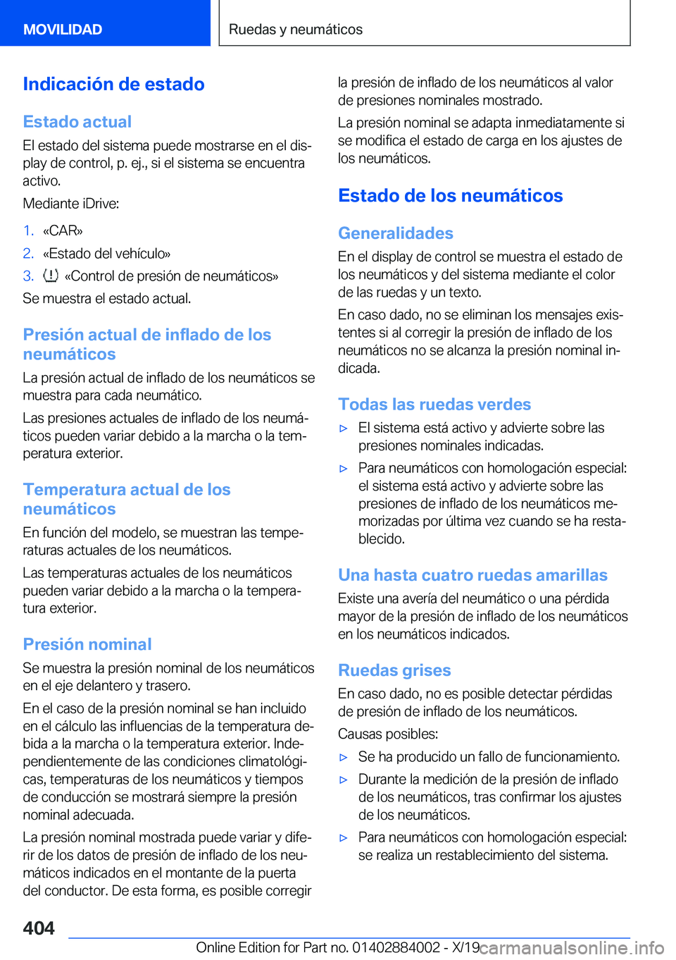 BMW X7 2020  Manuales de Empleo (in Spanish) �I�n�d�i�c�a�c�i�