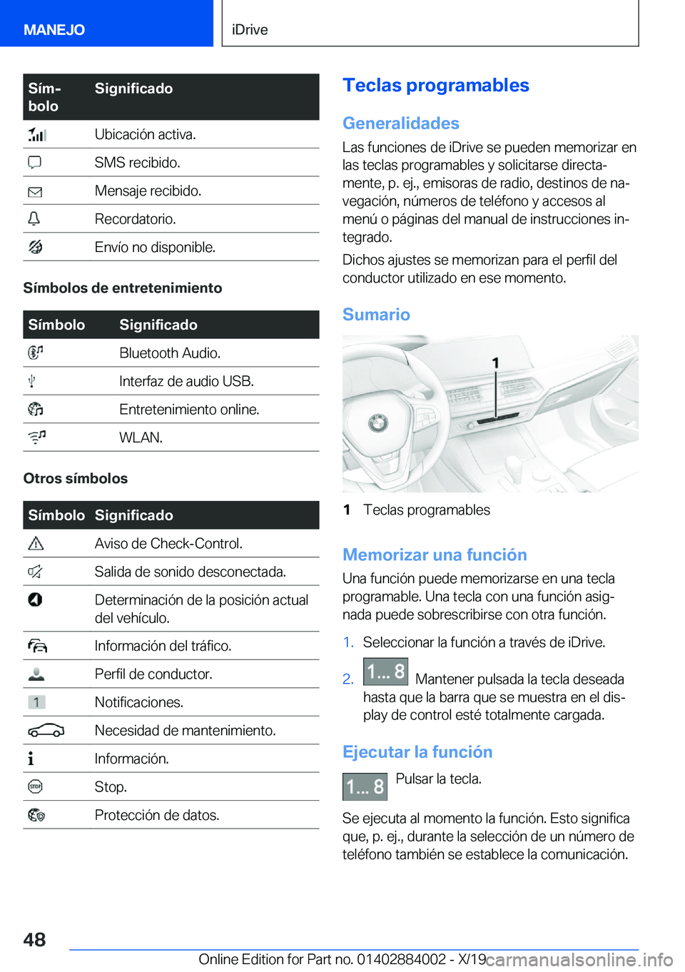 BMW X7 2020  Manuales de Empleo (in Spanish) �S�