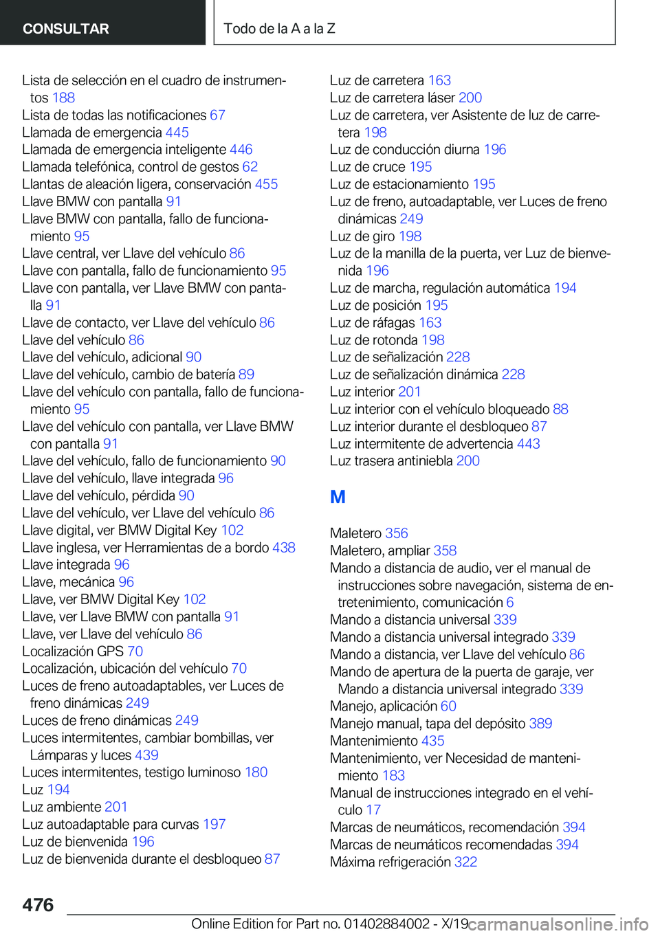 BMW X7 2020  Manuales de Empleo (in Spanish) �L�i�s�t�a��d�e��s�e�l�e�c�c�i�