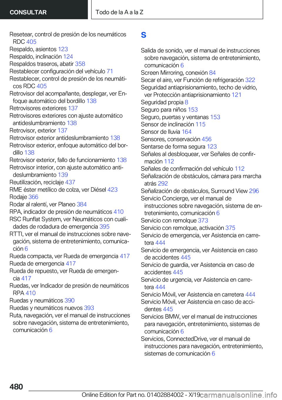 BMW X7 2020  Manuales de Empleo (in Spanish) �R�e�s�e�t�e�a�r�,��c�o�n�t�r�o�l��d�e��p�r�e�s�i�