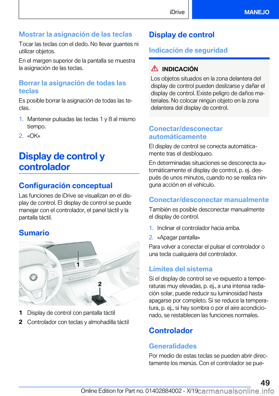 BMW X7 2020  Manuales de Empleo (in Spanish) �M�o�s�t�r�a�r��l�a��a�s�i�g�n�a�c�i�