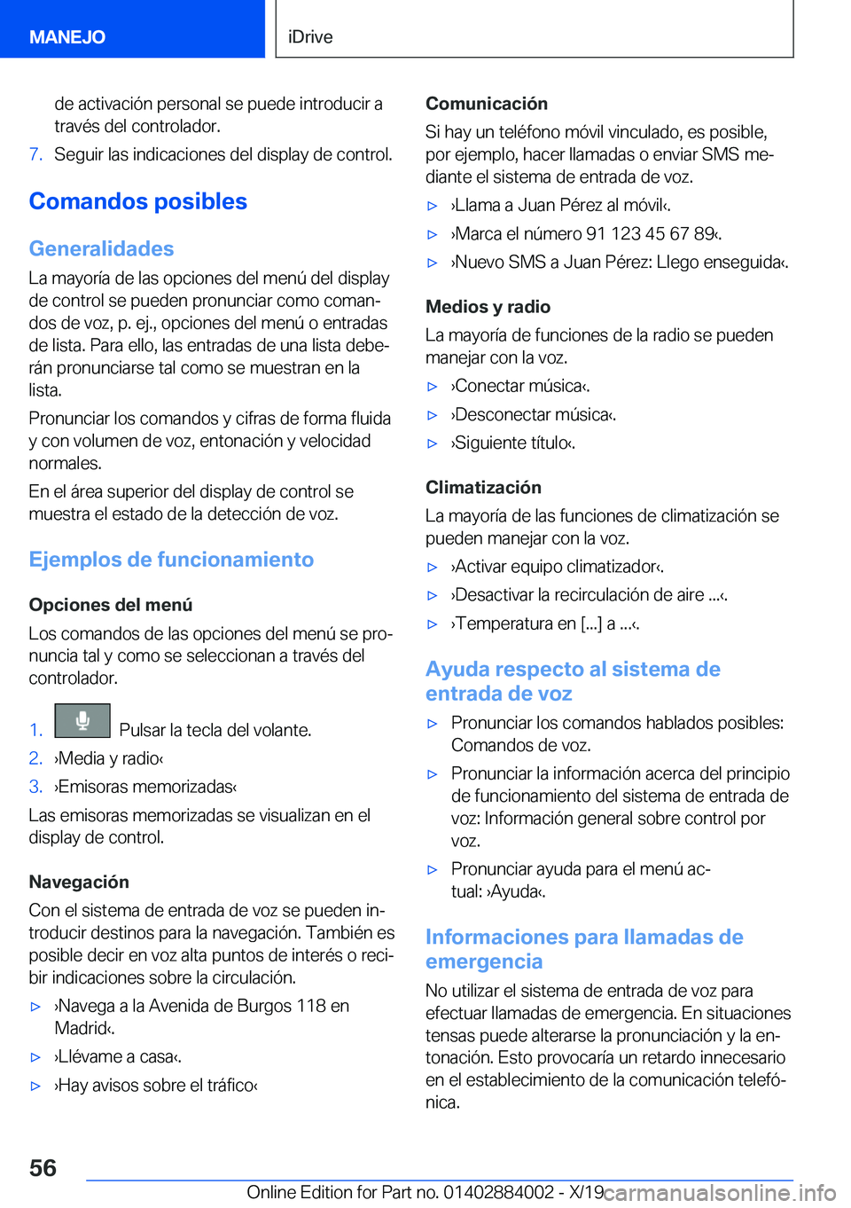 BMW X7 2020  Manuales de Empleo (in Spanish) �d�e��a�c�t�i�v�a�c�i�