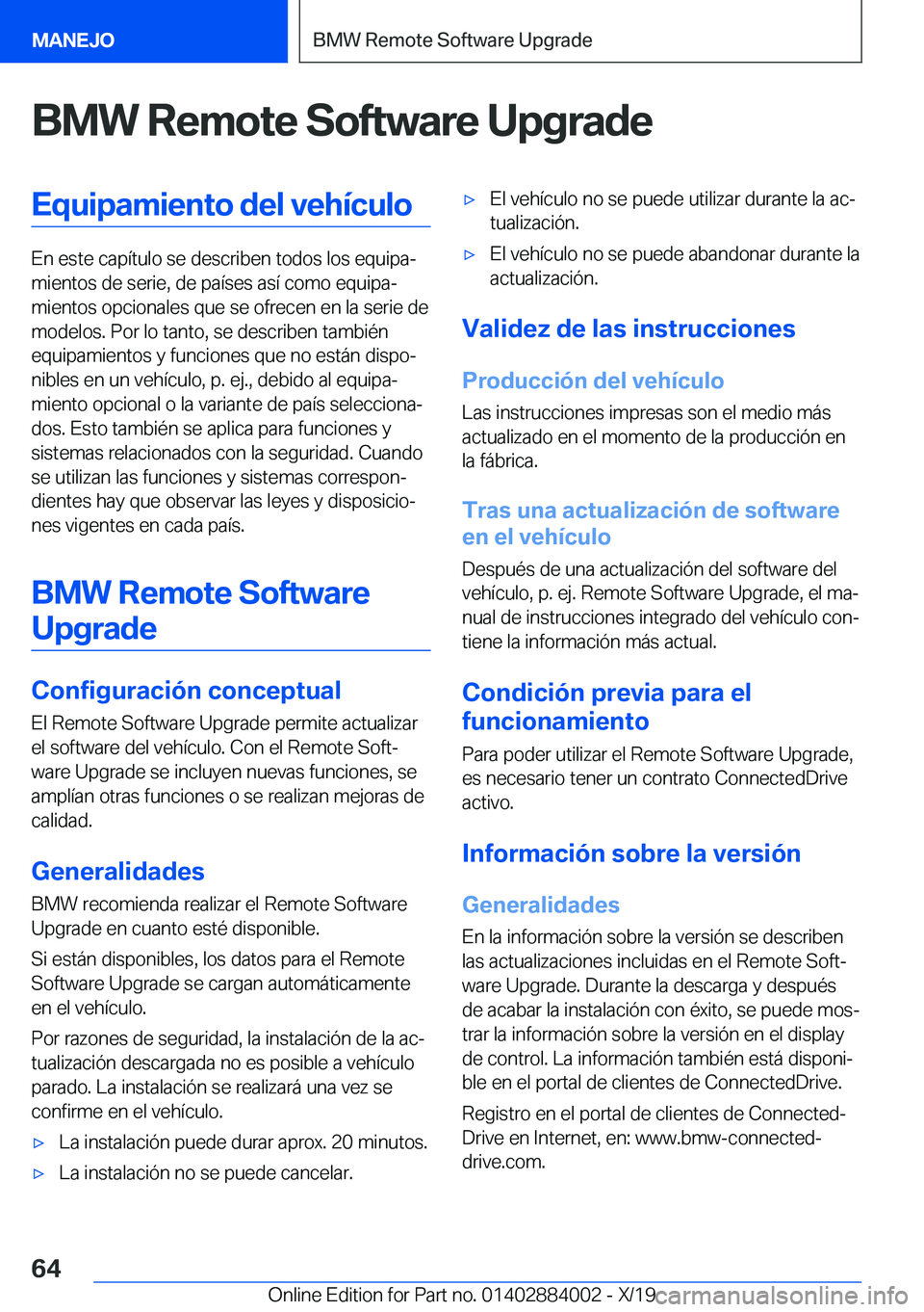 BMW X7 2020  Manuales de Empleo (in Spanish) �B�M�W��R�e�m�o�t�e��S�o�f�t�w�a�r�e��U�p�g�r�a�d�e�E�q�u�i�p�a�m�i�e�n�t�o��d�e�l��v�e�h�