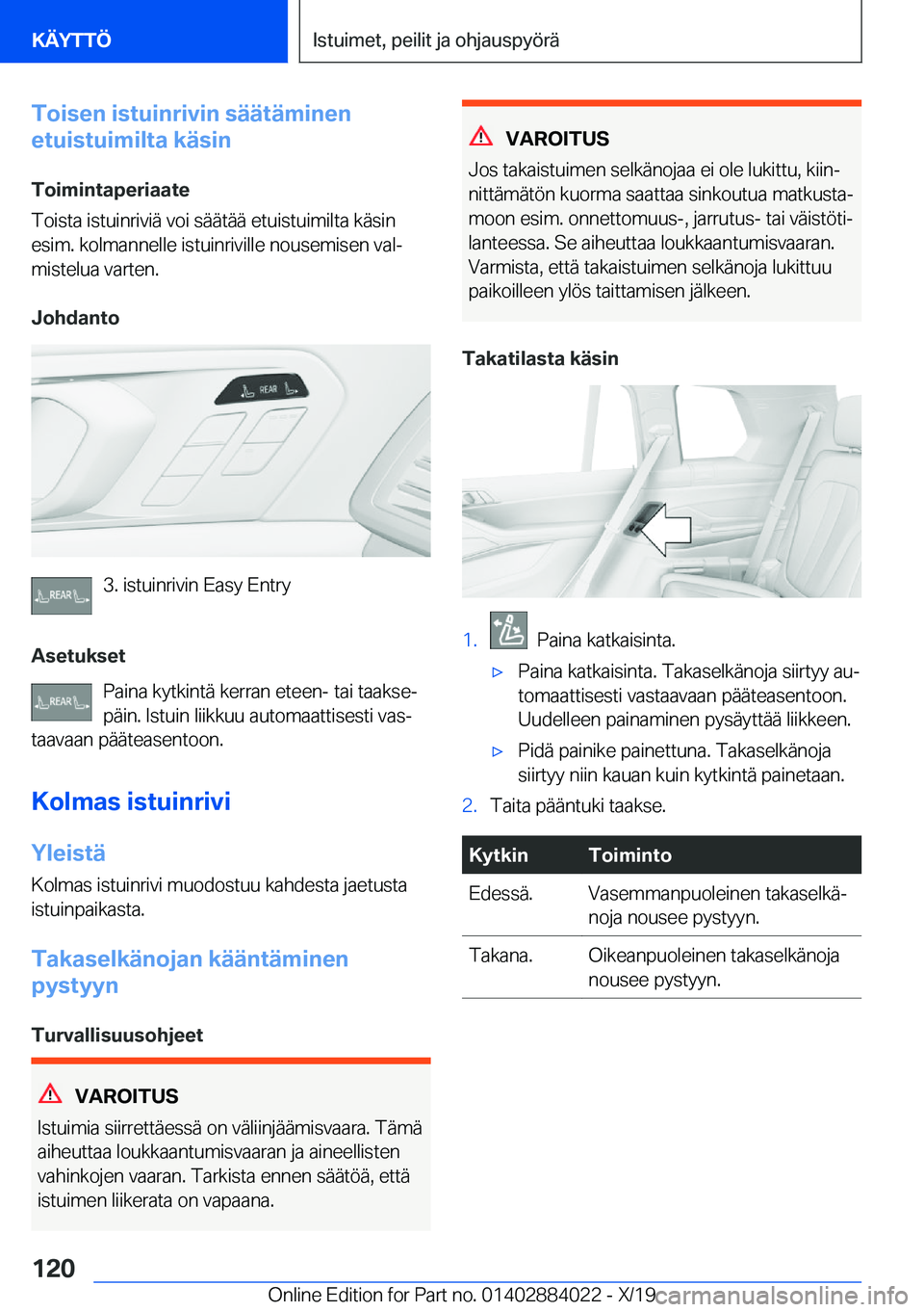 BMW X7 2020  Omistajan Käsikirja (in Finnish) �T�o�i�s�e�n��i�s�t�u�i�n�r�i�v�i�n��s�