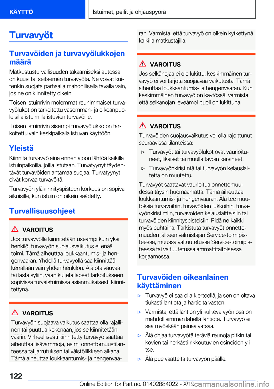 BMW X7 2020  Omistajan Käsikirja (in Finnish) �T�u�r�v�a�v�y�