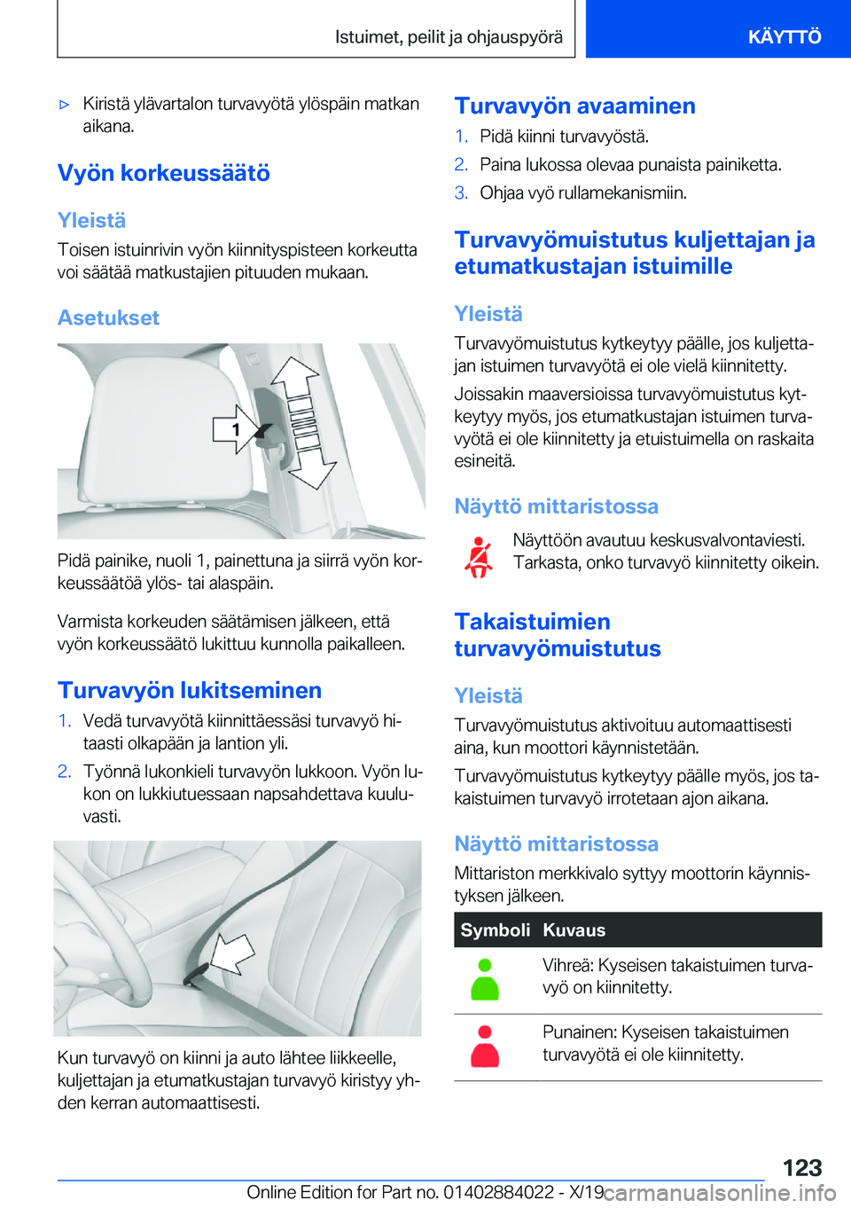 BMW X7 2020  Omistajan Käsikirja (in Finnish) 'x�K�i�r�i�s�t�