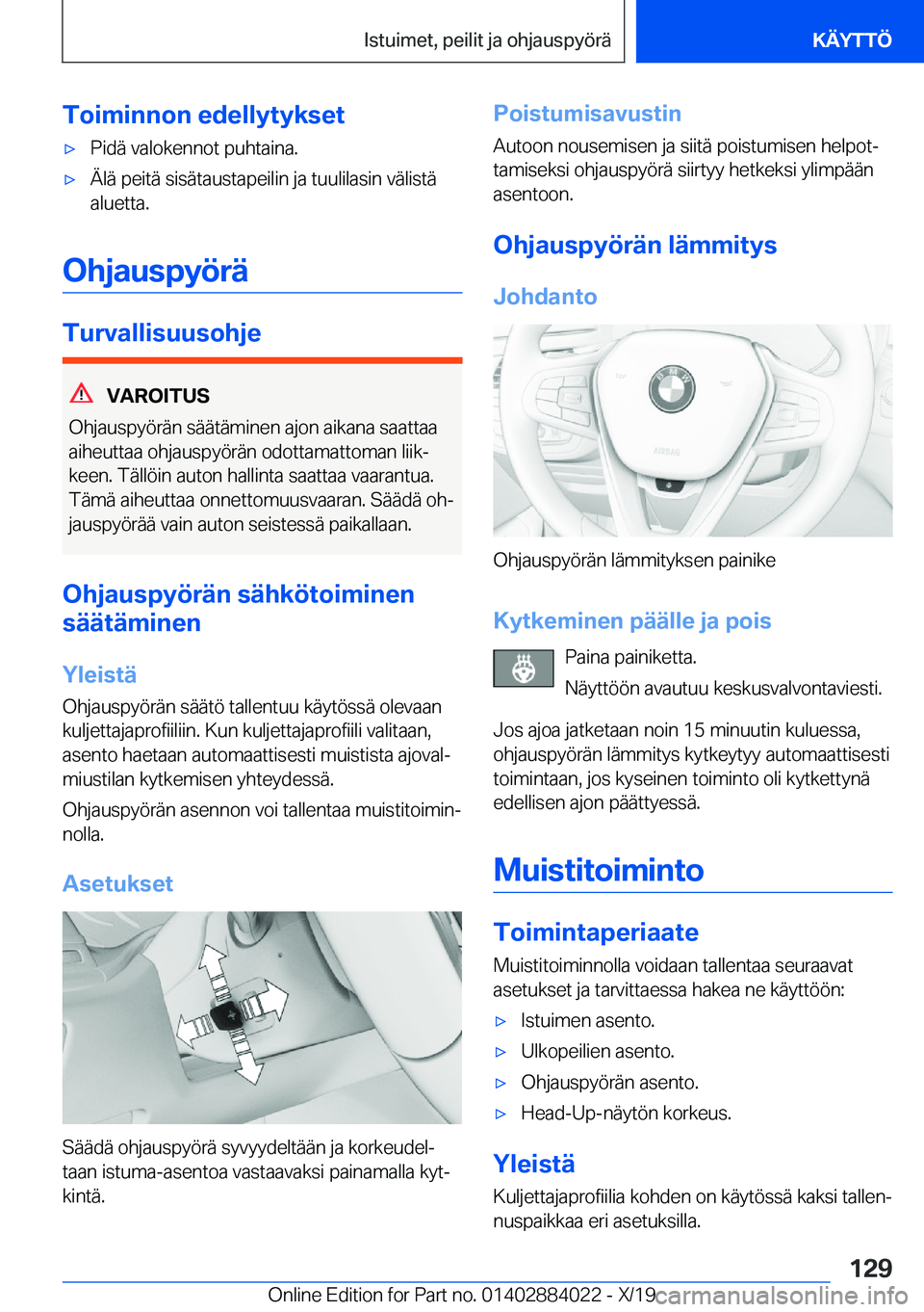 BMW X7 2020  Omistajan Käsikirja (in Finnish) �T�o�i�m�i�n�n�o�n��e�d�e�l�l�y�t�y�k�s�e�t'x�P�i�d�