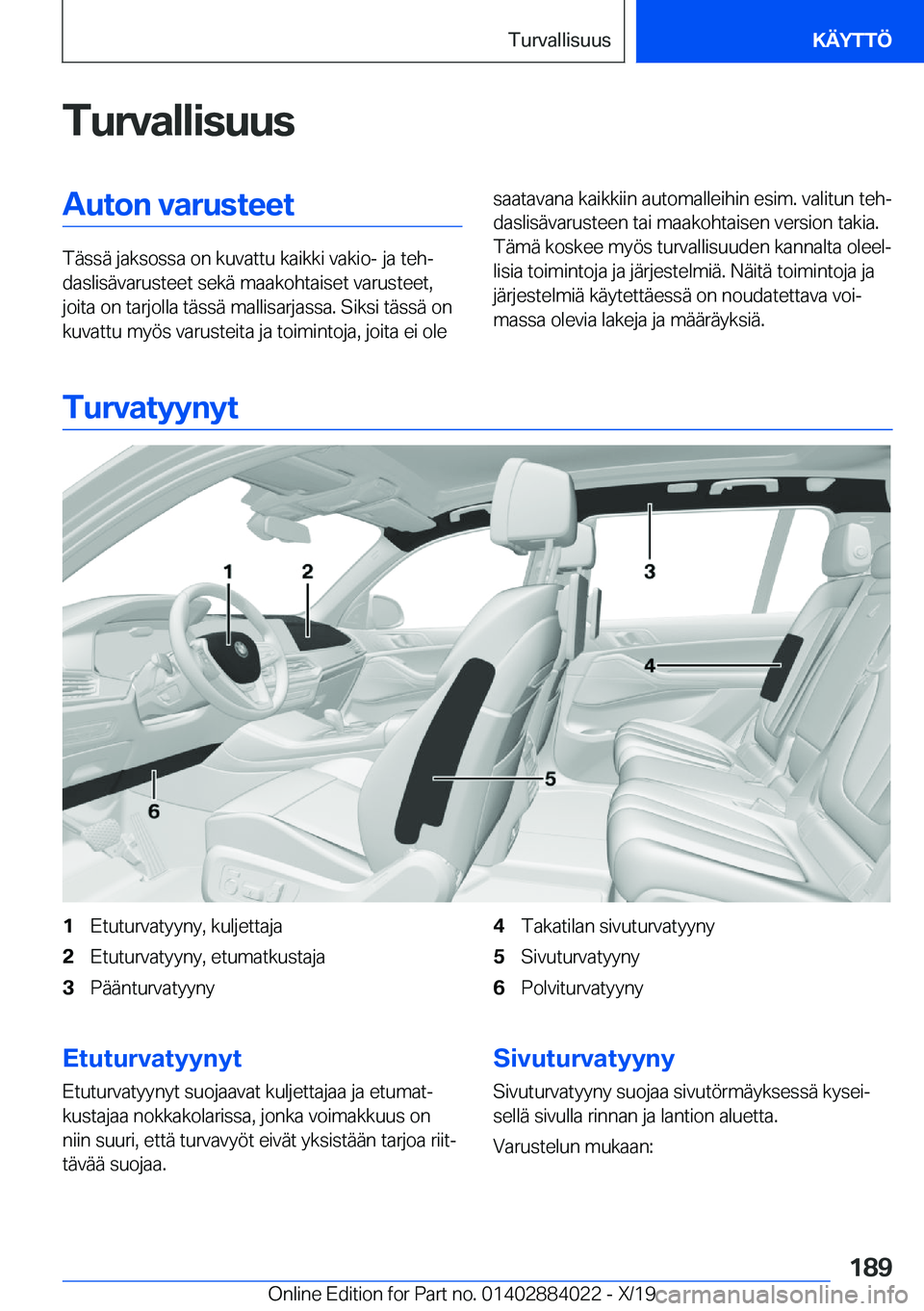 BMW X7 2020  Omistajan Käsikirja (in Finnish) �T�u�r�v�a�l�l�i�s�u�u�s�A�u�t�o�n��v�a�r�u�s�t�e�e�t
�T�