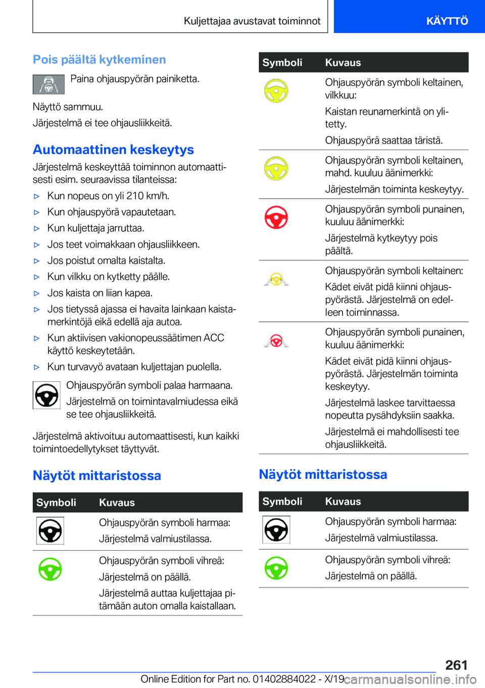 BMW X7 2020  Omistajan Käsikirja (in Finnish) �P�o�i�s��p�