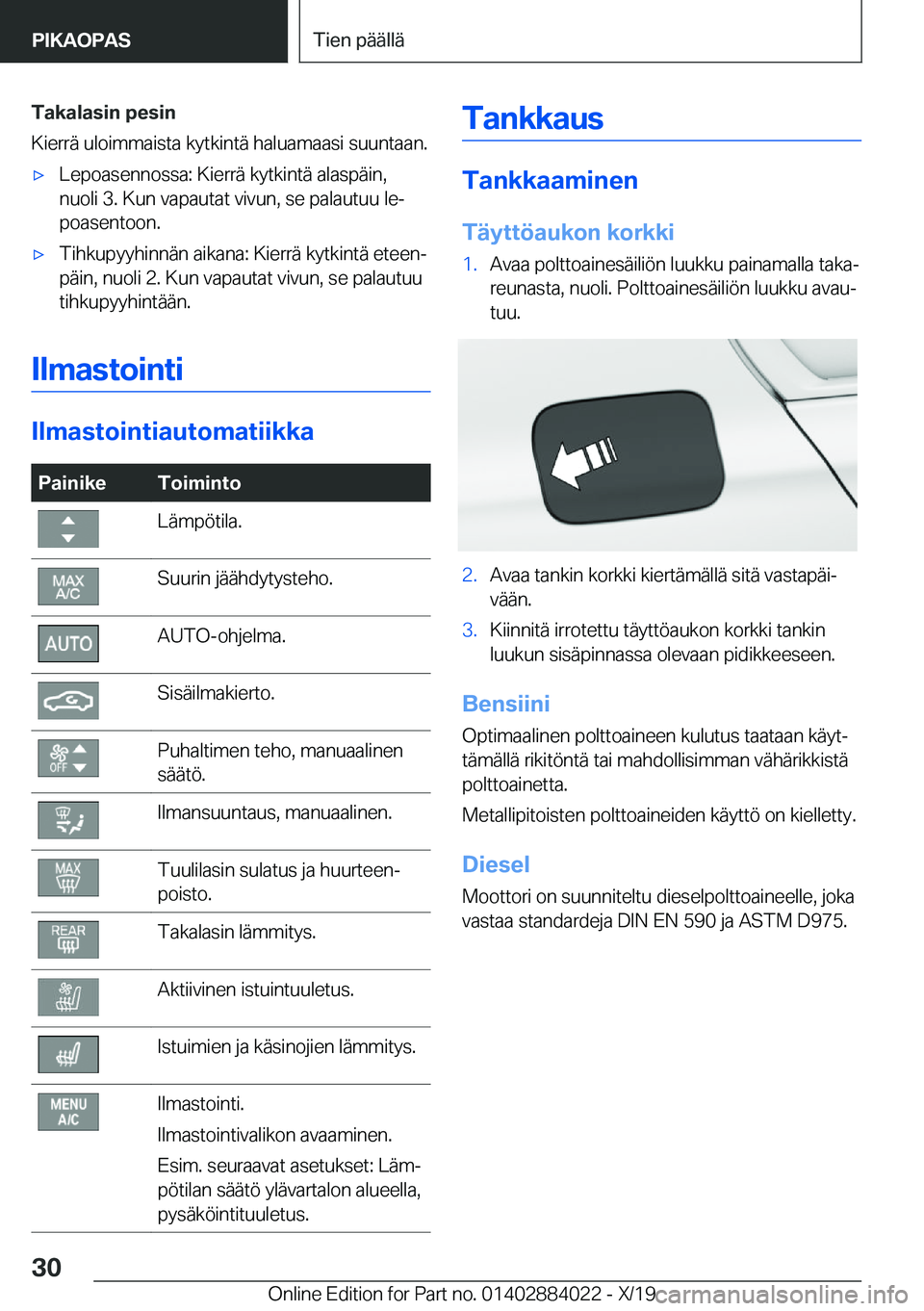 BMW X7 2020  Omistajan Käsikirja (in Finnish) �T�a�k�a�l�a�s�i�n��p�e�s�i�n
�K�i�e�r�r�