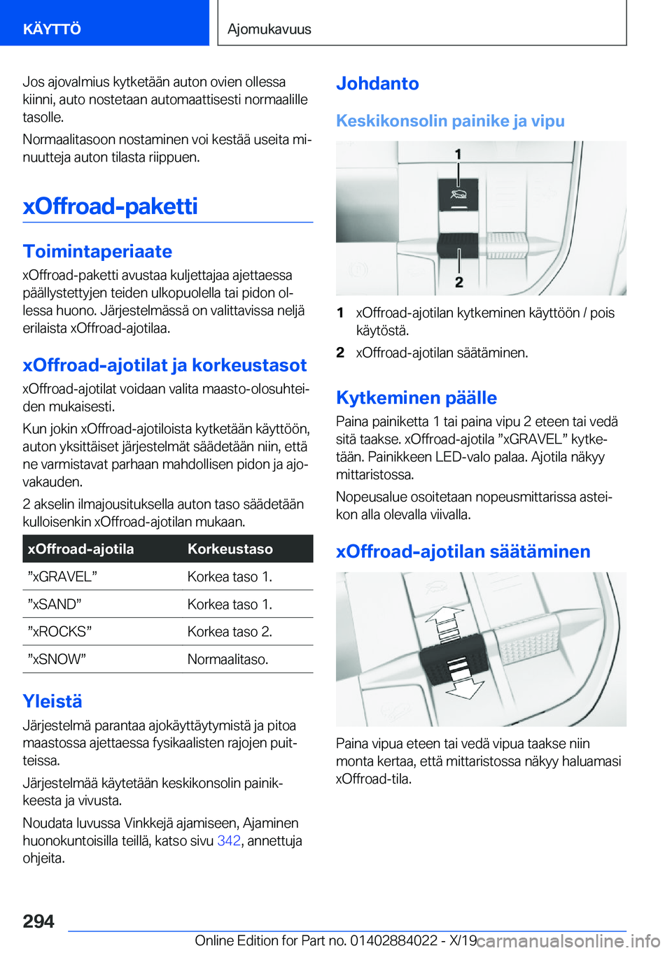 BMW X7 2020  Omistajan Käsikirja (in Finnish) �J�o�s��a�j�o�v�a�l�m�i�u�s��k�y�t�k�e�t�
