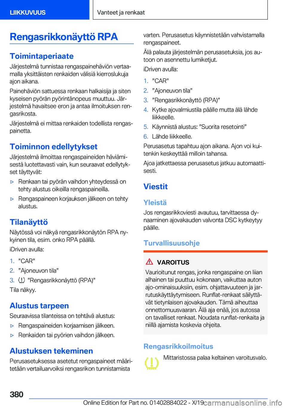 BMW X7 2020  Omistajan Käsikirja (in Finnish) �R�e�n�g�a�s�r�i�k�k�o�n�
