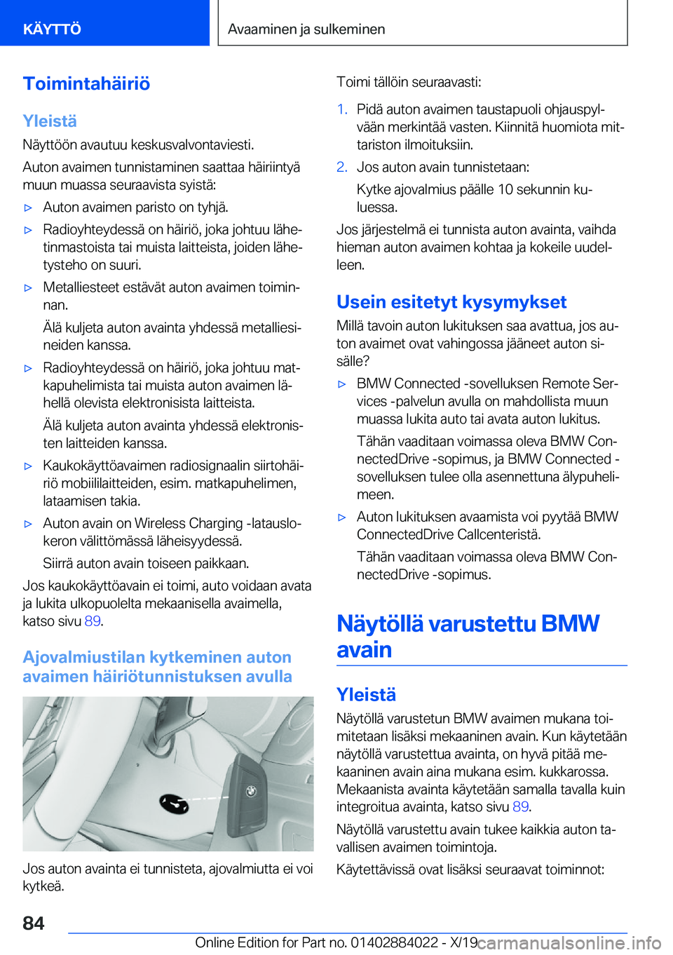 BMW X7 2020  Omistajan Käsikirja (in Finnish) �T�o�i�m�i�n�t�a�h�