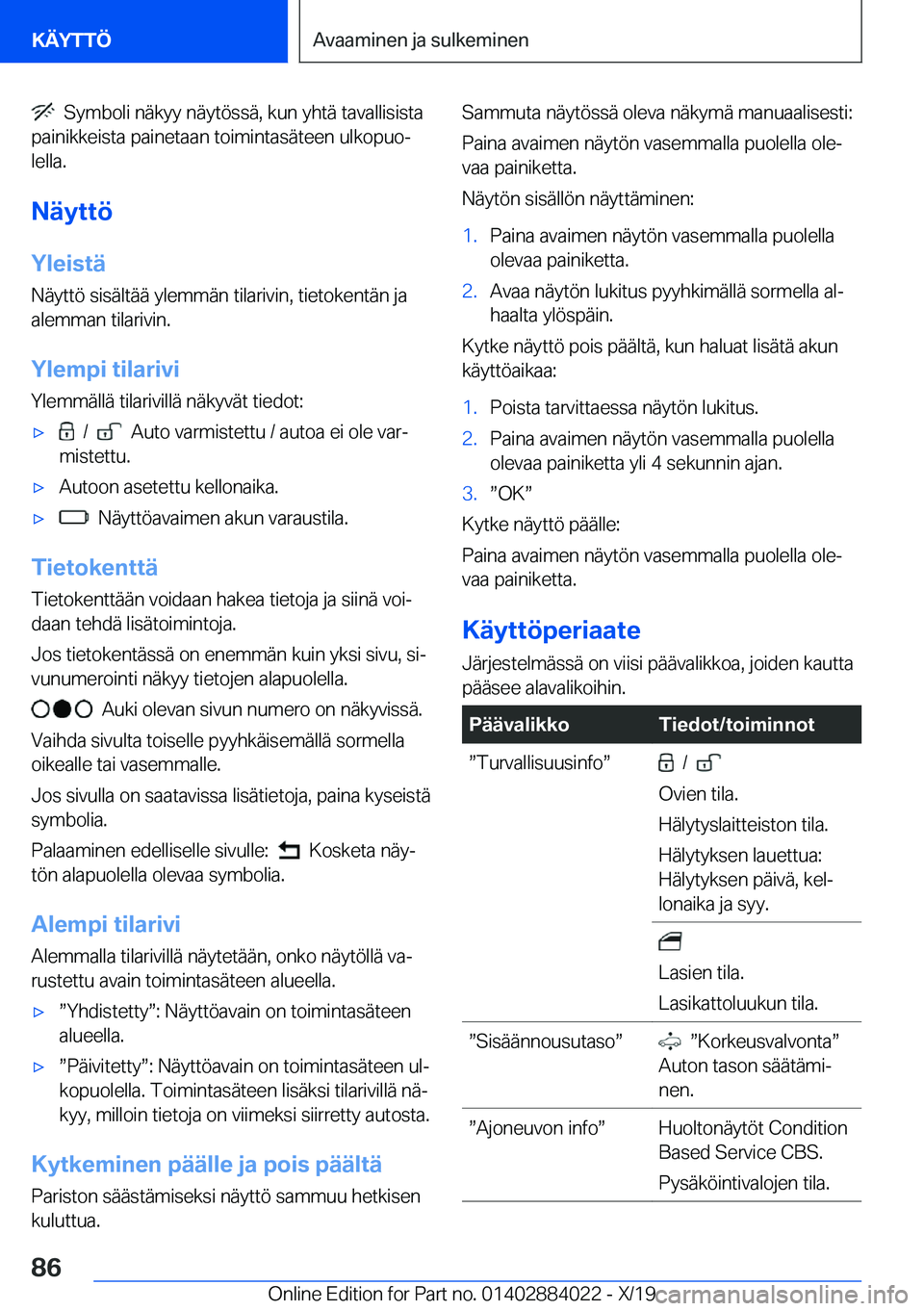 BMW X7 2020  Omistajan Käsikirja (in Finnish) ���S�y�m�b�o�l�i��n�
