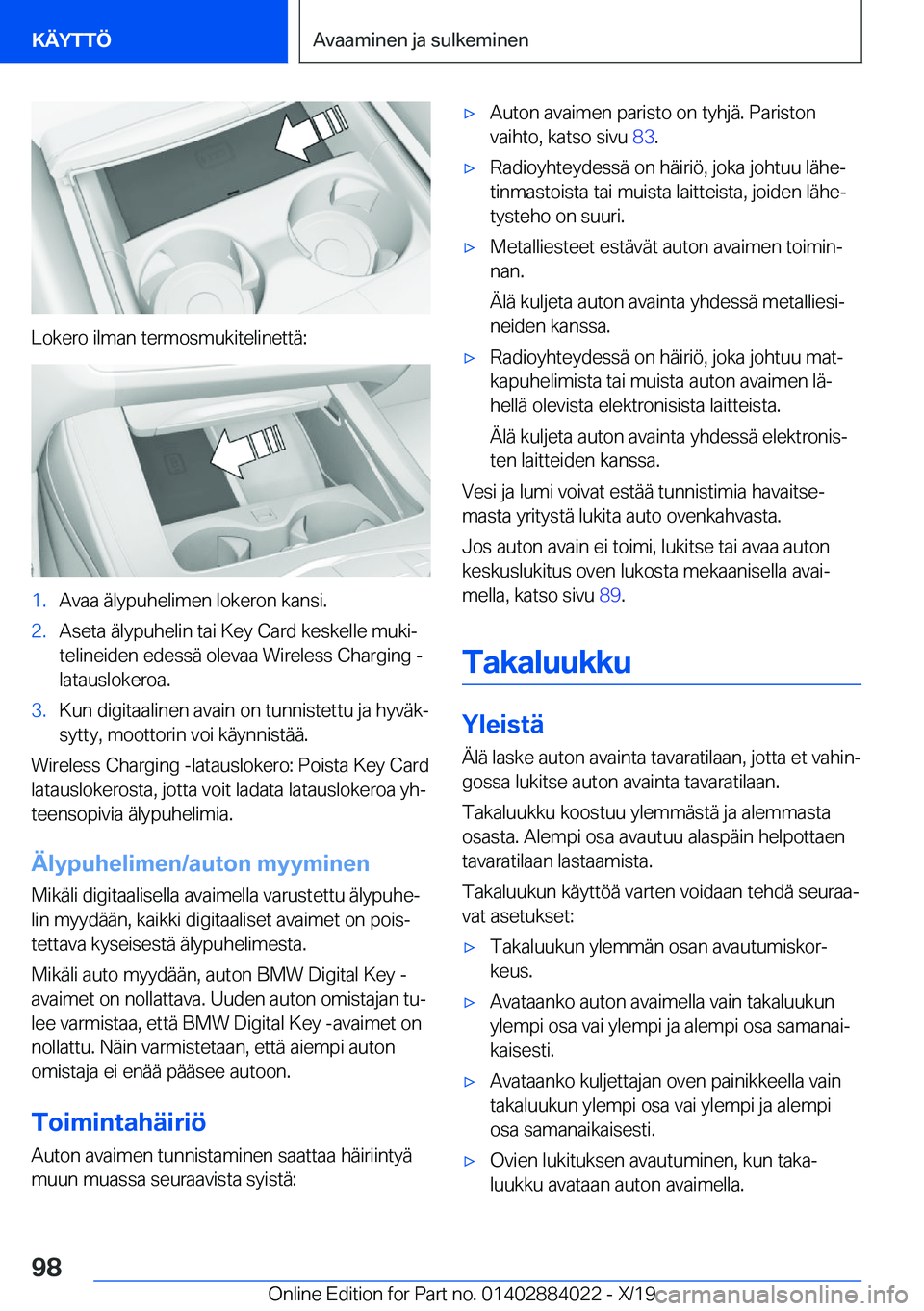 BMW X7 2020  Omistajan Käsikirja (in Finnish) �L�o�k�e�r�o��i�l�m�a�n��t�e�r�m�o�s�m�u�k�i�t�e�l�i�n�e�t�t�