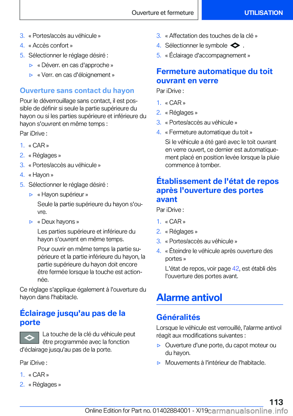 BMW X7 2020  Notices Demploi (in French) �3�.�k��P�o�r�t�e�s�/�a�c�c�è�s��a�u��v�é�h�i�c�u�l�e��{�4�.�k��A�c�c�è�s��c�o�n�f�o�r�t��{�5�.�S�é�l�e�c�t�i�o�n�n�e�r��l�e��r�é�g�l�a�g�e��d�é�s�i�r�é��:'x�k��D�é�v�e�r�r�.�