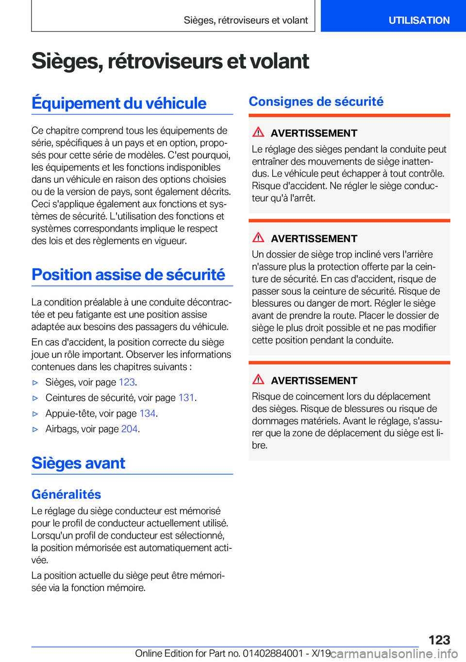 BMW X7 2020  Notices Demploi (in French) �S�i�è�g�e�s�,��r�é�t�r�o�v�i�s�e�u�r�s��e�t��v�o�l�a�n�t�