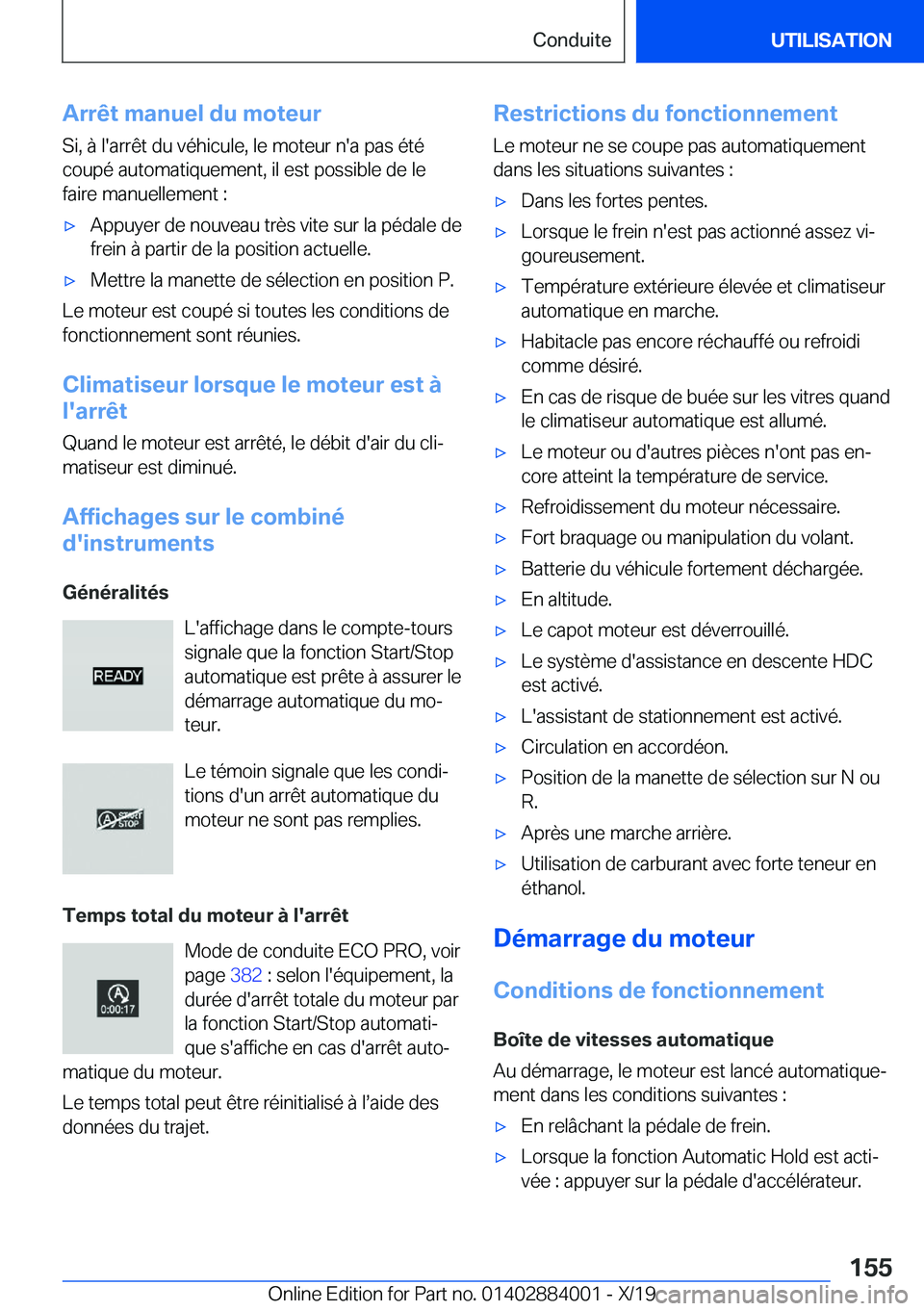 BMW X7 2020  Notices Demploi (in French) �A�r�r�ê�t��m�a�n�u�e�l��d�u��m�o�t�e�u�r�S�i�,��