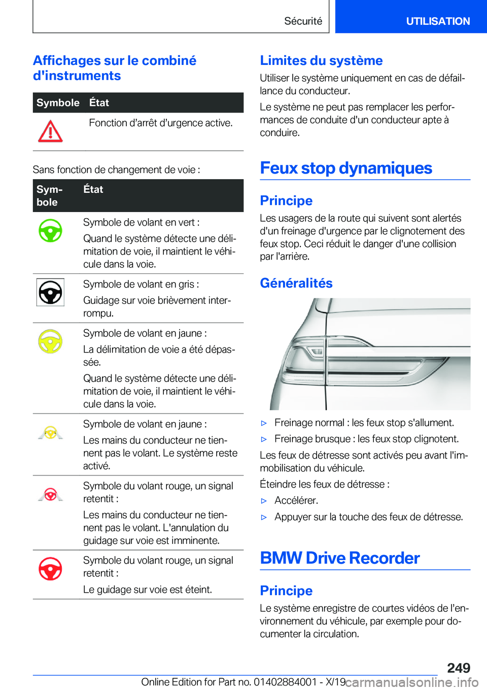 BMW X7 2020  Notices Demploi (in French) �A�f�f�i�c�h�a�g�e�s��s�u�r��l�e��c�o�m�b�i�n�é
�d�'�i�n�s�t�r�u�m�e�n�t�s�S�y�m�b�o�l�e�