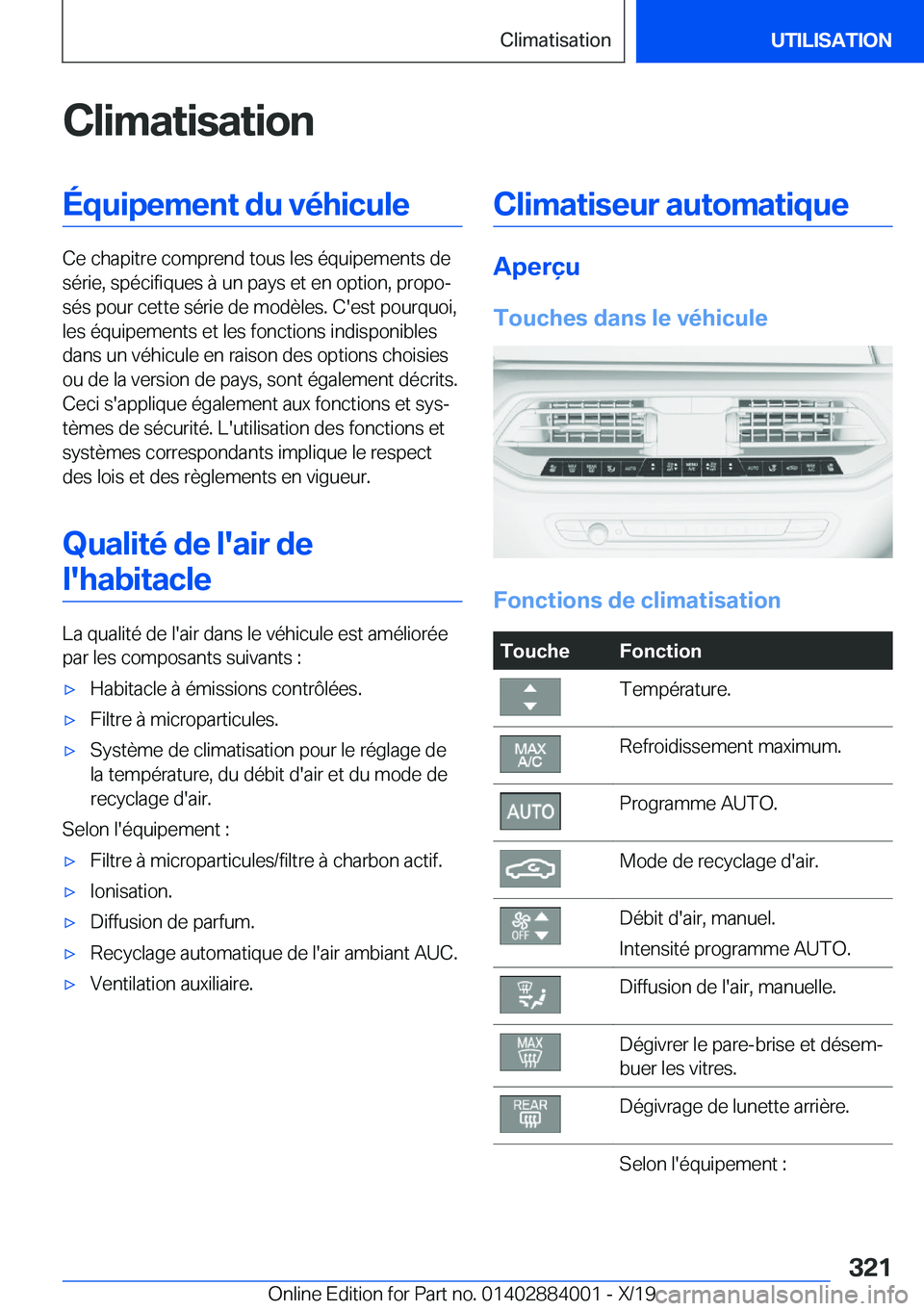 BMW X7 2020  Notices Demploi (in French) �C�l�i�m�a�t�i�s�a�t�i�o�n�