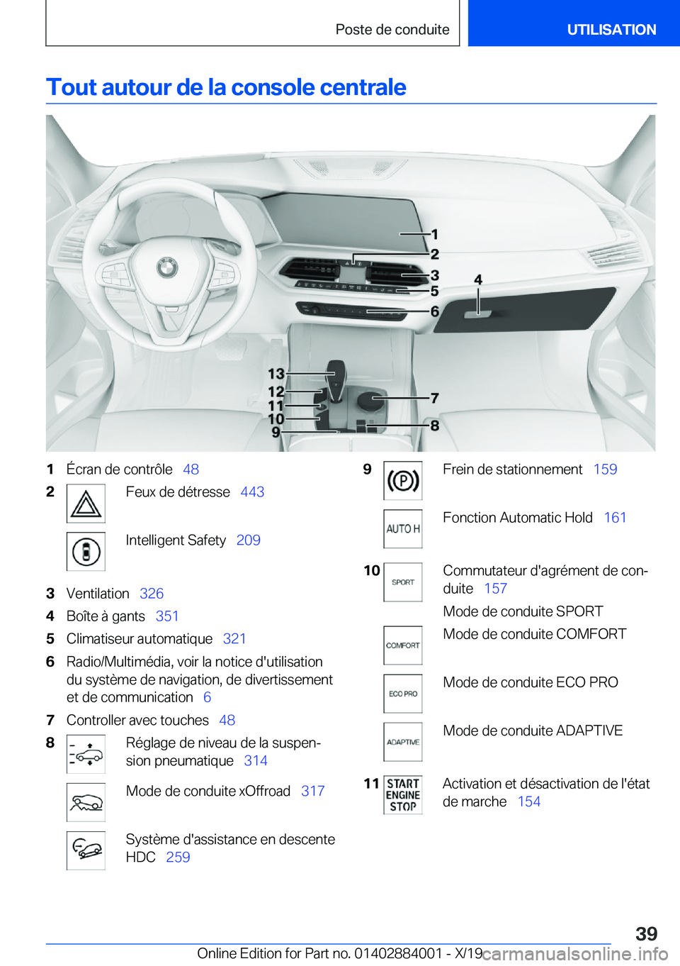 BMW X7 2020  Notices Demploi (in French) �T�o�u�t��a�u�t�o�u�r��d�e��l�a��c�o�n�s�o�l�e��c�e�n�t�r�a�l�e�1�