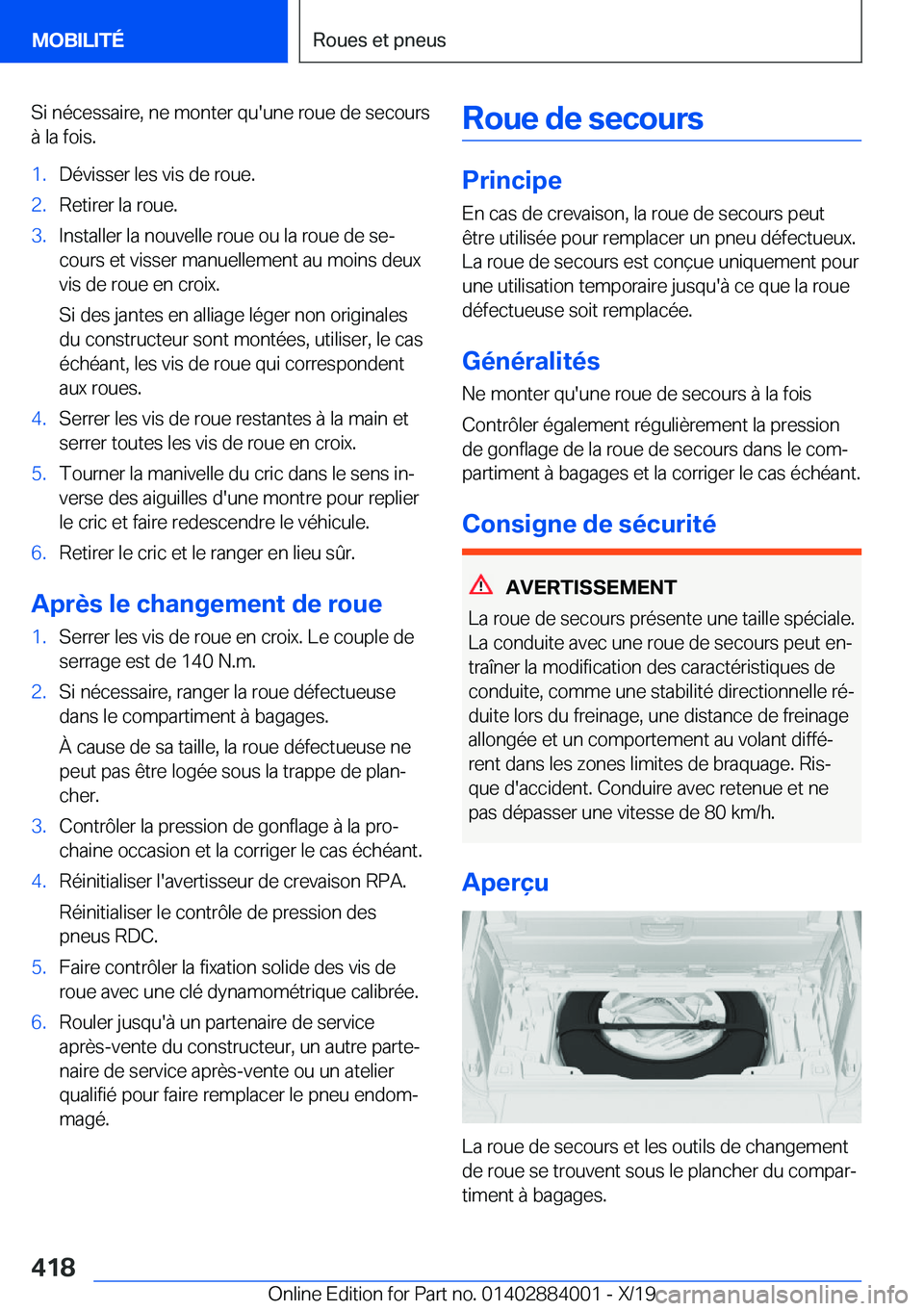 BMW X7 2020  Notices Demploi (in French) �S�i��n�é�c�e�s�s�a�i�r�e�,��n�e��m�o�n�t�e�r��q�u�'�u�n�e��r�o�u�e��d�e��s�e�c�o�u�r�s�