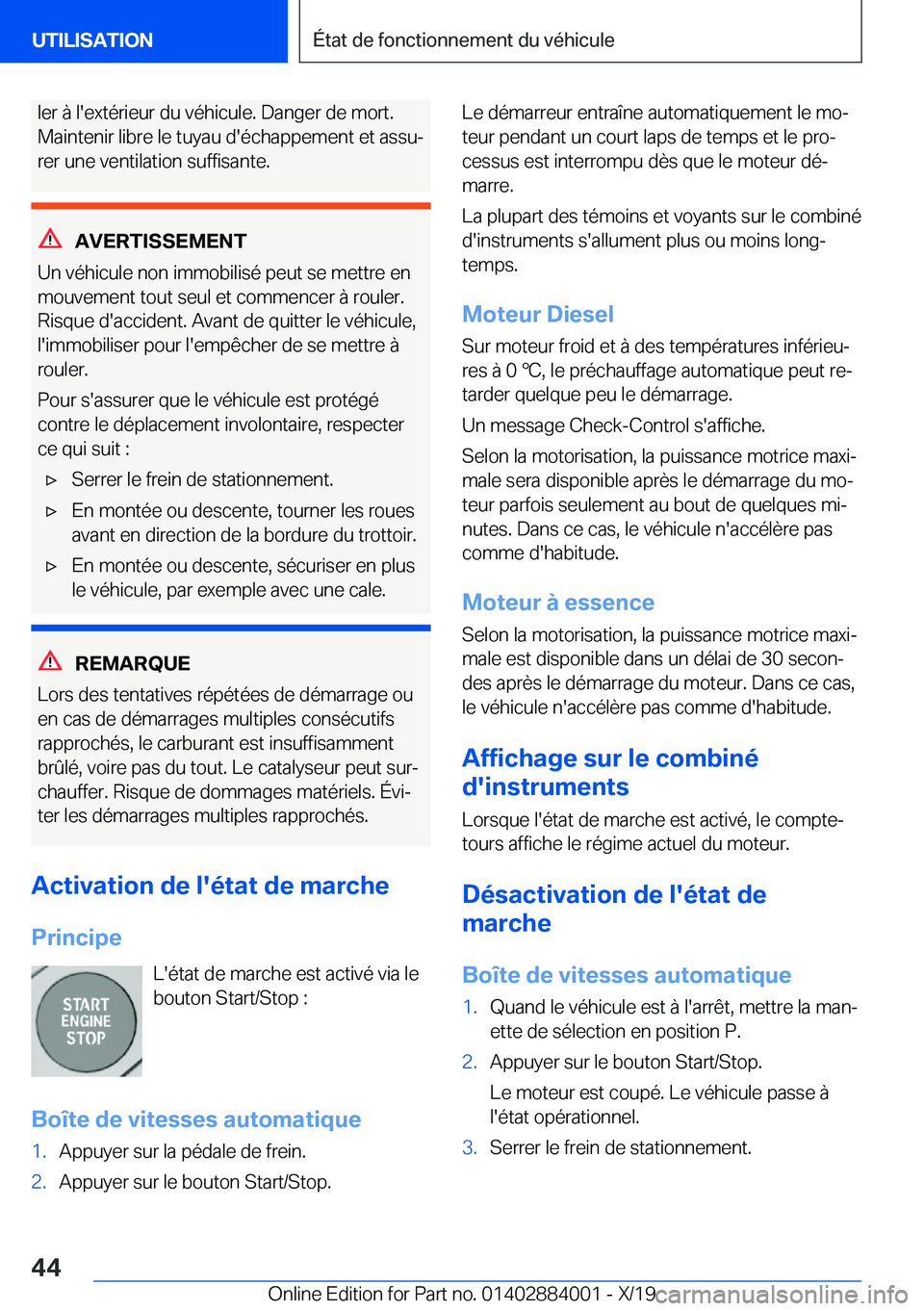 BMW X7 2020  Notices Demploi (in French) �l�e�r��