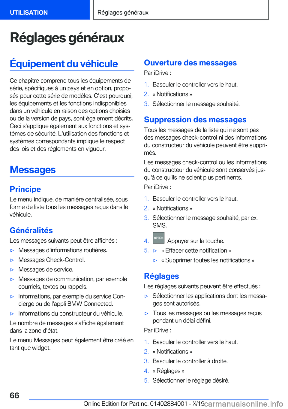 BMW X7 2020  Notices Demploi (in French) �R�é�g�l�a�g�e�s��g�é�n�é�r�a�u�x�