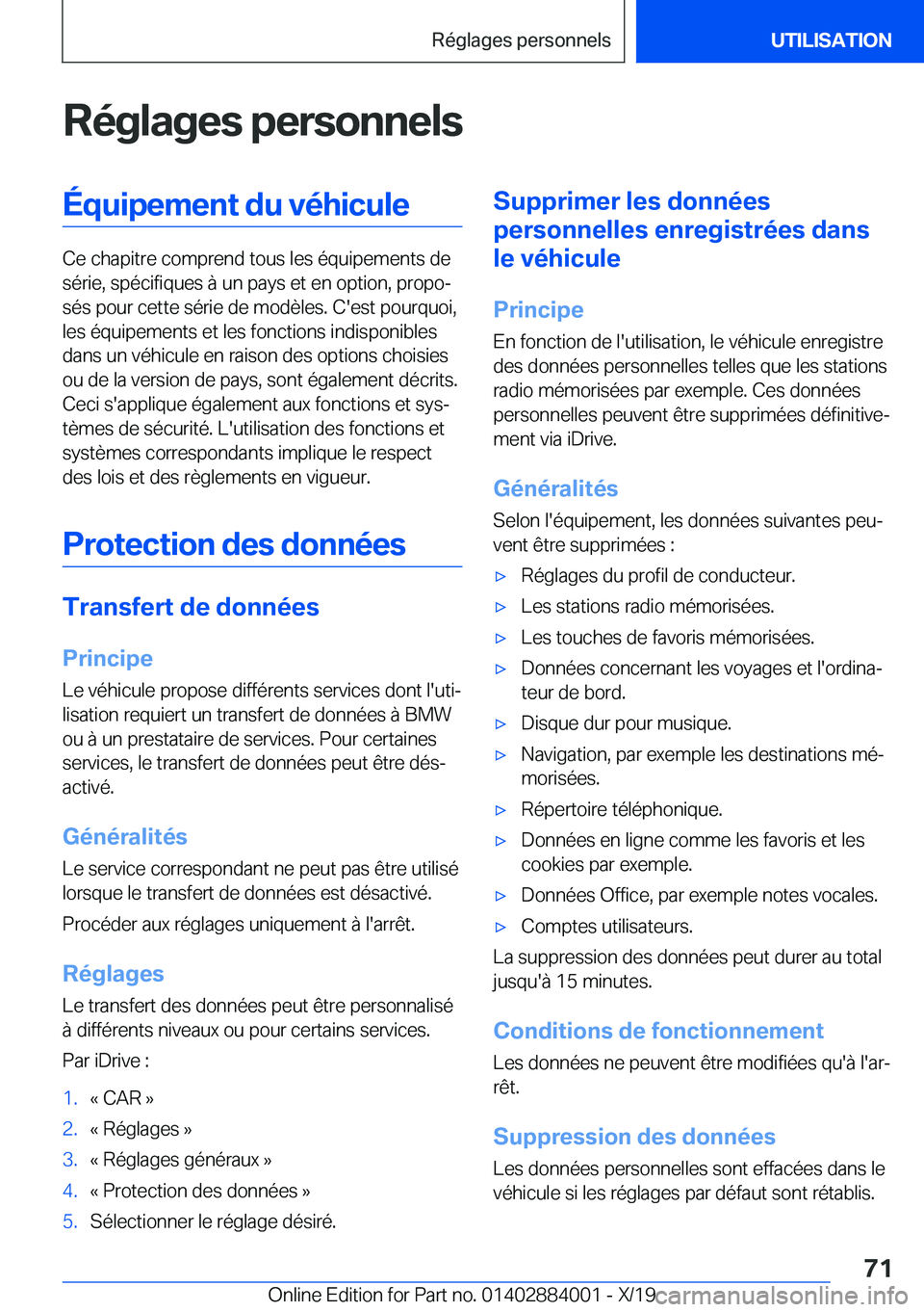 BMW X7 2020  Notices Demploi (in French) �R�é�g�l�a�g�e�s��p�e�r�s�o�n�n�e�l�s�