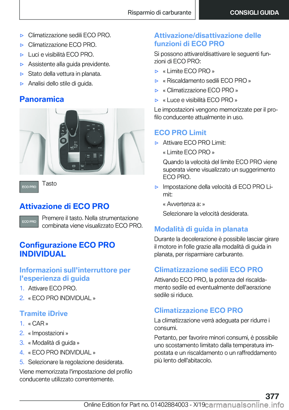 BMW X7 2020  Libretti Di Uso E manutenzione (in Italian) 'x�C�l�i�m�a�t�i�z�z�a�z�i�o�n�e��s�e�d�i�l�i��E�C�O��P�R�O�.'x�C�l�i�m�a�t�i�z�z�a�z�i�o�n�e��E�C�O��P�R�O�.'x�L�u�c�i��e��v�i�s�i�b�i�l�i�t�