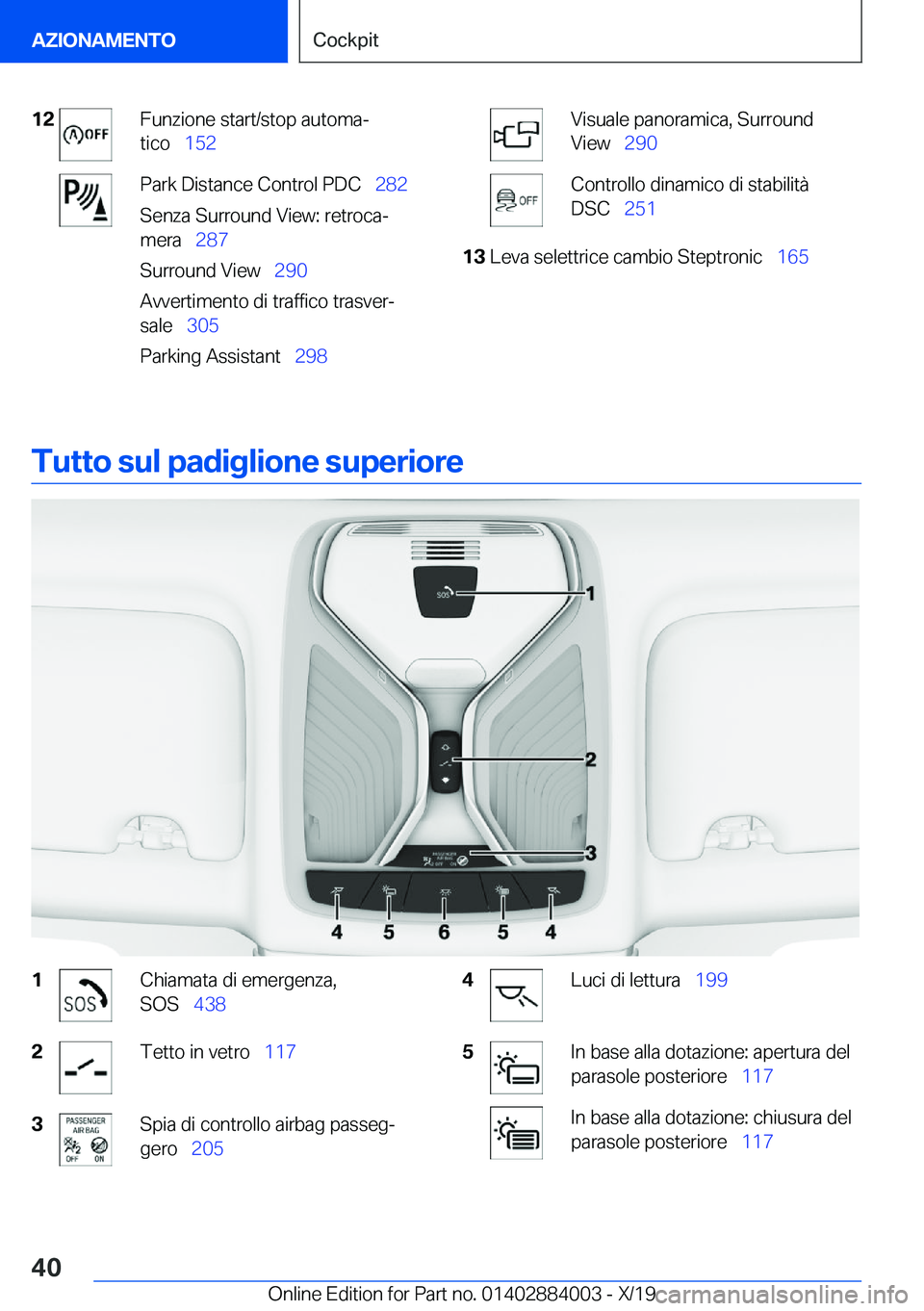 BMW X7 2020  Libretti Di Uso E manutenzione (in Italian) �1�2�F�u�n�z�i�o�n�e��s�t�a�r�t�/�s�t�o�p��a�u�t�o�m�aª
�t�i�c�o\_ �1�5�2�P�a�r�k��D�i�s�t�a�n�c�e��C�o�n�t�r�o�l��P�D�C\_ �2�8�2
�S�e�n�z�a��S�u�r�r�o�u�n�d��V�i�e�w�:��r�e�t�r�o�c�aª