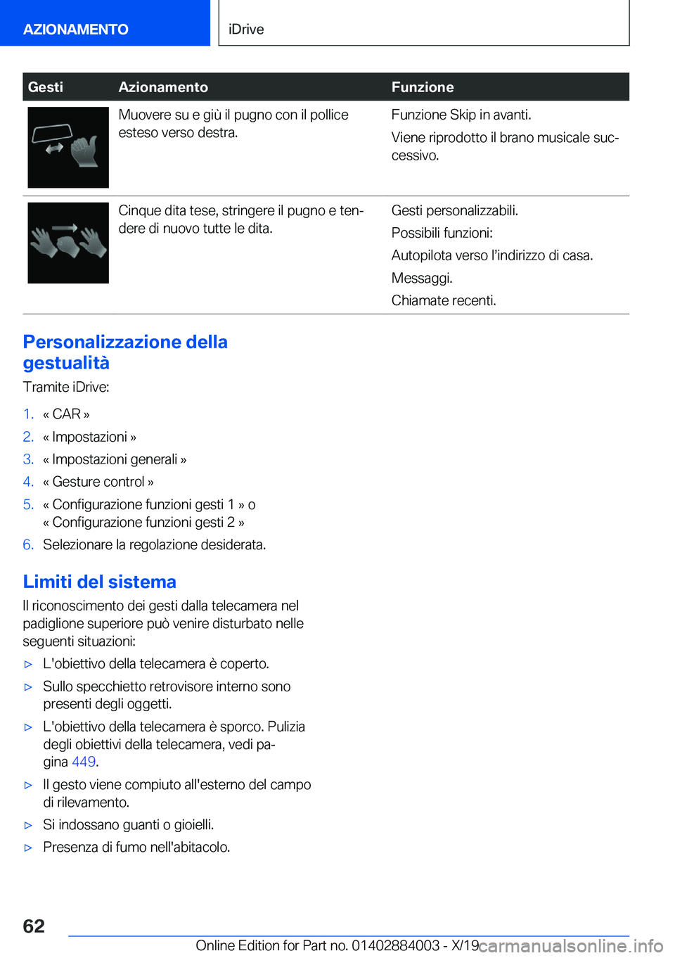 BMW X7 2020  Libretti Di Uso E manutenzione (in Italian) �G�e�s�t�i�A�z�i�o�n�a�m�e�n�t�o�F�u�n�z�i�o�n�e�M�u�o�v�e�r�e��s�u��e��g�i�