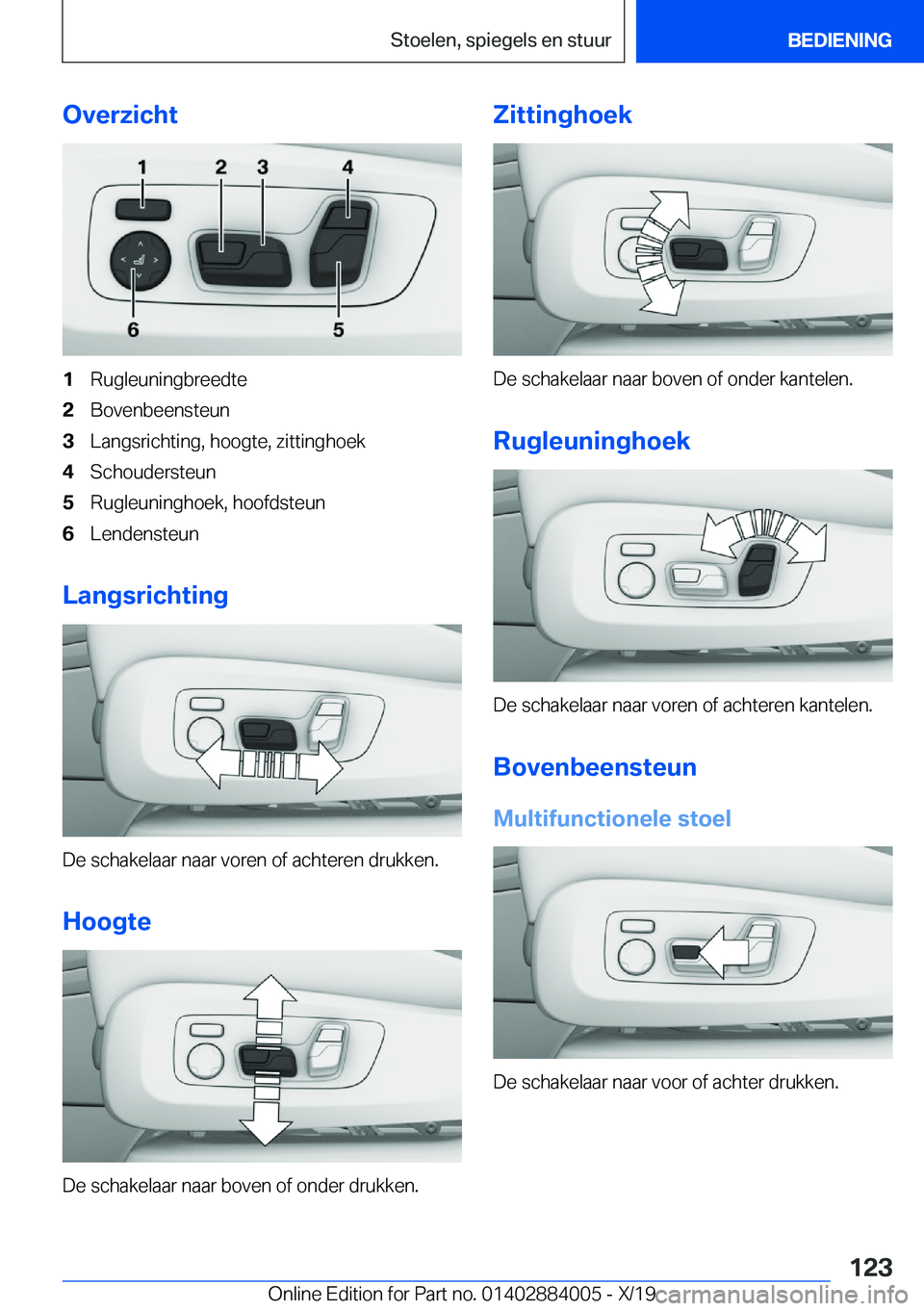 BMW X7 2020  Instructieboekjes (in Dutch) �O�v�e�r�z�i�c�h�t�1�R�u�g�l�e�u�n�i�n�g�b�r�e�e�d�t�e�2�B�o�v�e�n�b�e�e�n�s�t�e�u�n�3�L�a�n�g�s�r�i�c�h�t�i�n�g�,��h�o�o�g�t�e�,��z�i�t�t�i�n�g�h�o�e�k�4�S�c�h�o�u�d�e�r�s�t�e�u�n�5�R�u�g�l�e�u�n�i