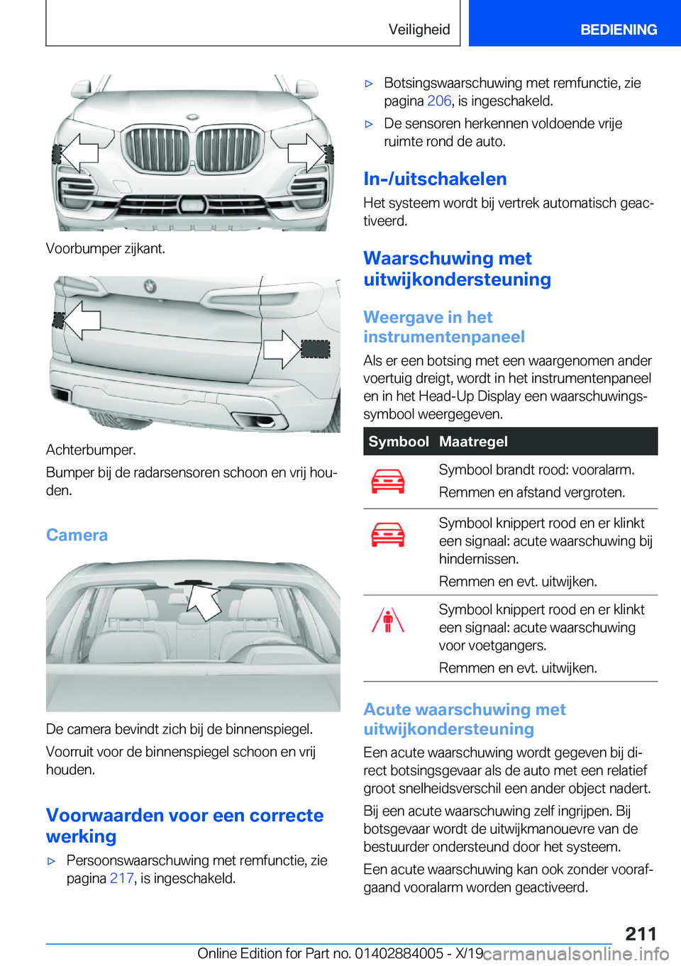 BMW X7 2020  Instructieboekjes (in Dutch) �V�o�o�r�b�u�m�p�e�r��z�i�j�k�a�n�t�.
�A�c�h�t�e�r�b�u�m�p�e�r�.
�B�u�m�p�e�r��b�i�j��d�e��r�a�d�a�r�s�e�n�s�o�r�e�n��s�c�h�o�o�n��e�n��v�r�i�j��h�o�uj �d�e�n�.
�C�a�m�e�r�a
�D�e��c�a�m�e�r�