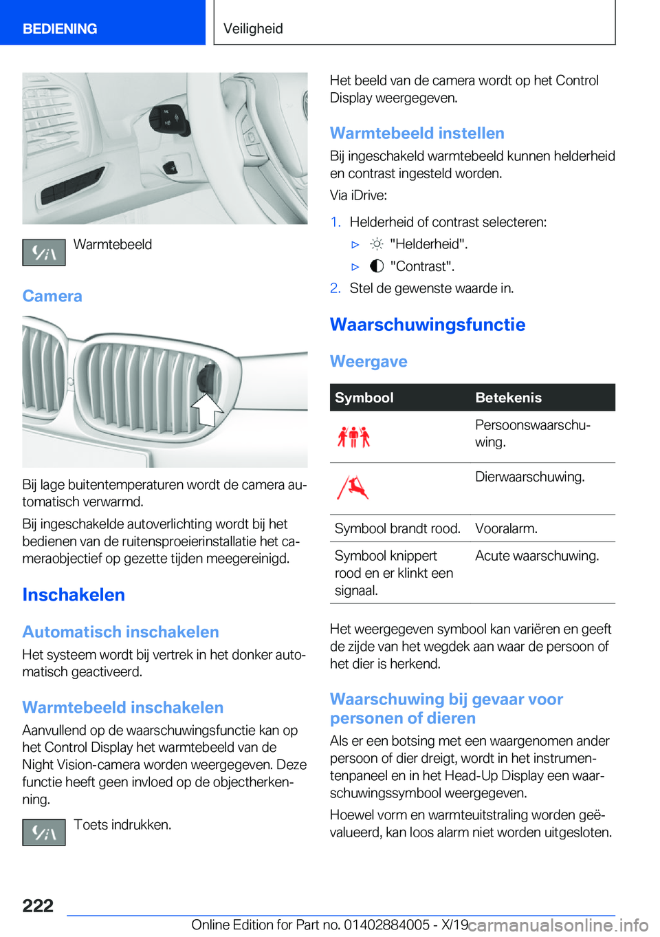 BMW X7 2020  Instructieboekjes (in Dutch) �W�a�r�m�t�e�b�e�e�l�d
�C�a�m�e�r�a
�B�i�j��l�a�g�e��b�u�i�t�e�n�t�e�m�p�e�r�a�t�u�r�e�n��w�o�r�d�t��d�e��c�a�m�e�r�a��a�uj
�t�o�m�a�t�i�s�c�h��v�e�r�w�a�r�m�d�.
�B�i�j��i�n�g�e�s�c�h�a�k�e�l