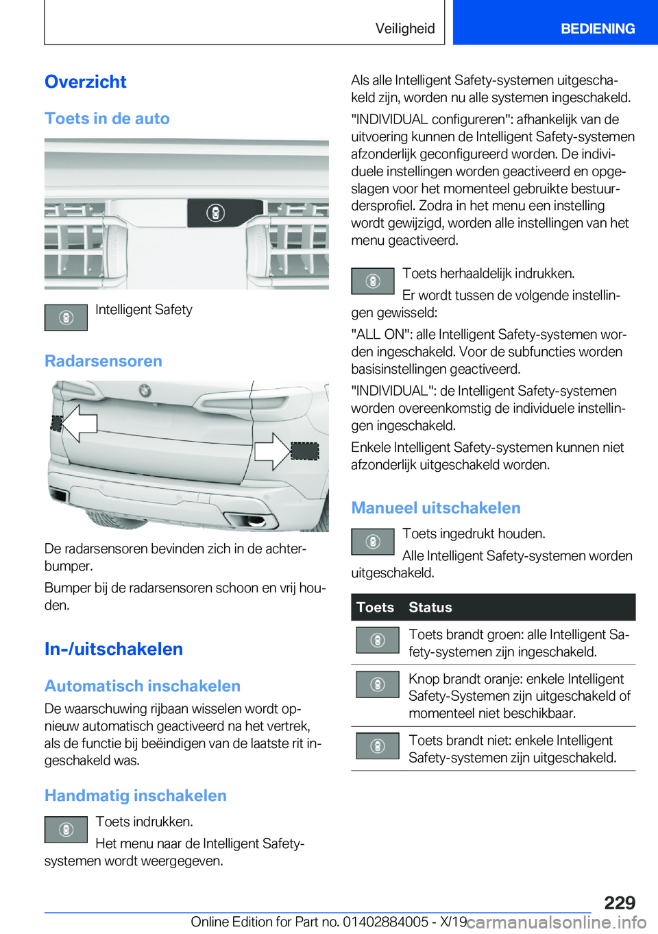 BMW X7 2020  Instructieboekjes (in Dutch) �O�v�e�r�z�i�c�h�t�T�o�e�t�s��i�n��d�e��a�u�t�o
�I�n�t�e�l�l�i�g�e�n�t��S�a�f�e�t�y
�R�a�d�a�r�s�e�n�s�o�r�e�n
�D�e��r�a�d�a�r�s�e�n�s�o�r�e�n��b�e�v�i�n�d�e�n��z�i�c�h��i�n��d�e��a�c�h�t�e�