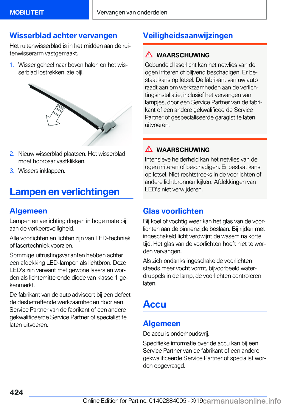BMW X7 2020  Instructieboekjes (in Dutch) �W�i�s�s�e�r�b�l�a�d��a�c�h�t�e�r��v�e�r�v�a�n�g�e�n�H�e�t��r�u�i�t�e�n�w�i�s�s�e�r�b�l�a�d��i�s��i�n��h�e�t��m�i�d�d�e�n��a�a�n��d�e��r�u�ij�t�e�n�w�i�s�s�e�r�a�r�m��v�a�s�t�g�e�m�a�a�k�t