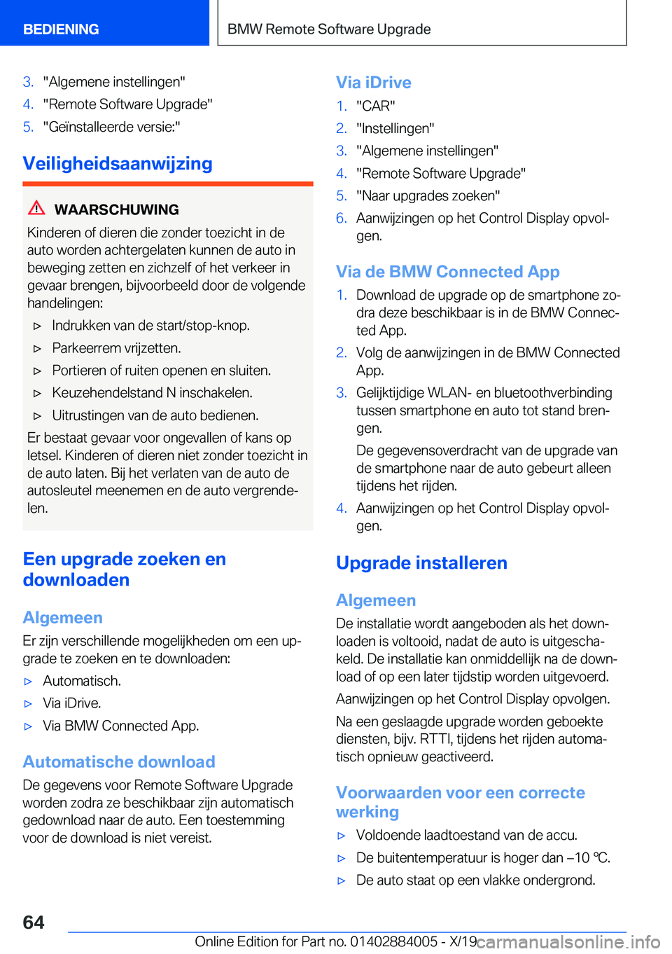 BMW X7 2020  Instructieboekjes (in Dutch) �3�.��A�l�g�e�m�e�n�e��i�n�s�t�e�l�l�i�n�g�e�n��4�.��R�e�m�o�t�e��S�o�f�t�w�a�r�e��U�p�g�r�a�d�e��5�.��G�e�