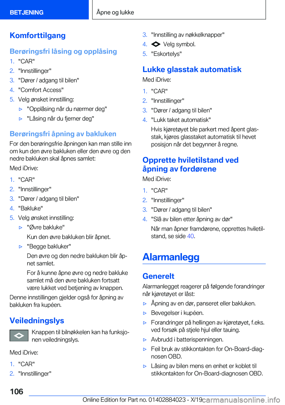 BMW X7 2020  InstruksjonsbØker (in Norwegian) �K�o�m�f�o�r�t�t�i�l�g�a�n�g�B�e�r�