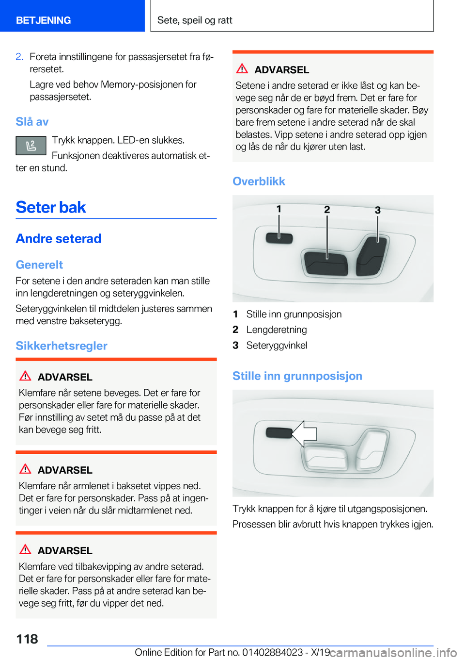 BMW X7 2020  InstruksjonsbØker (in Norwegian) �2�.�F�o�r�e�t�a��i�n�n�s�t�i�l�l�i�n�g�e�n�e��f�o�r��p�a�s�s�a�s�j�e�r�s�e�t�e�t��f�r�a��f�